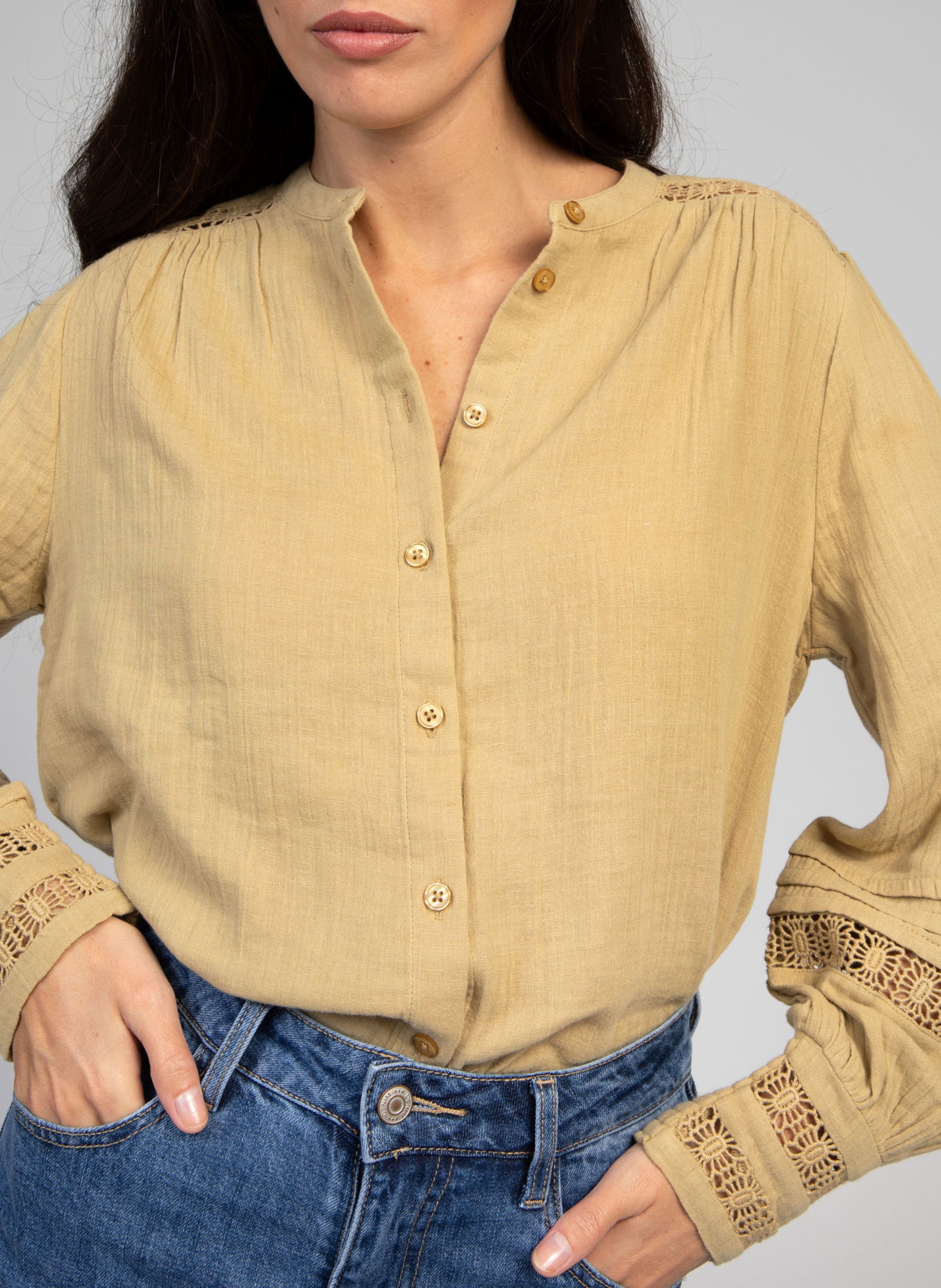 Straight blouse with fancy details AN'GE Khaki