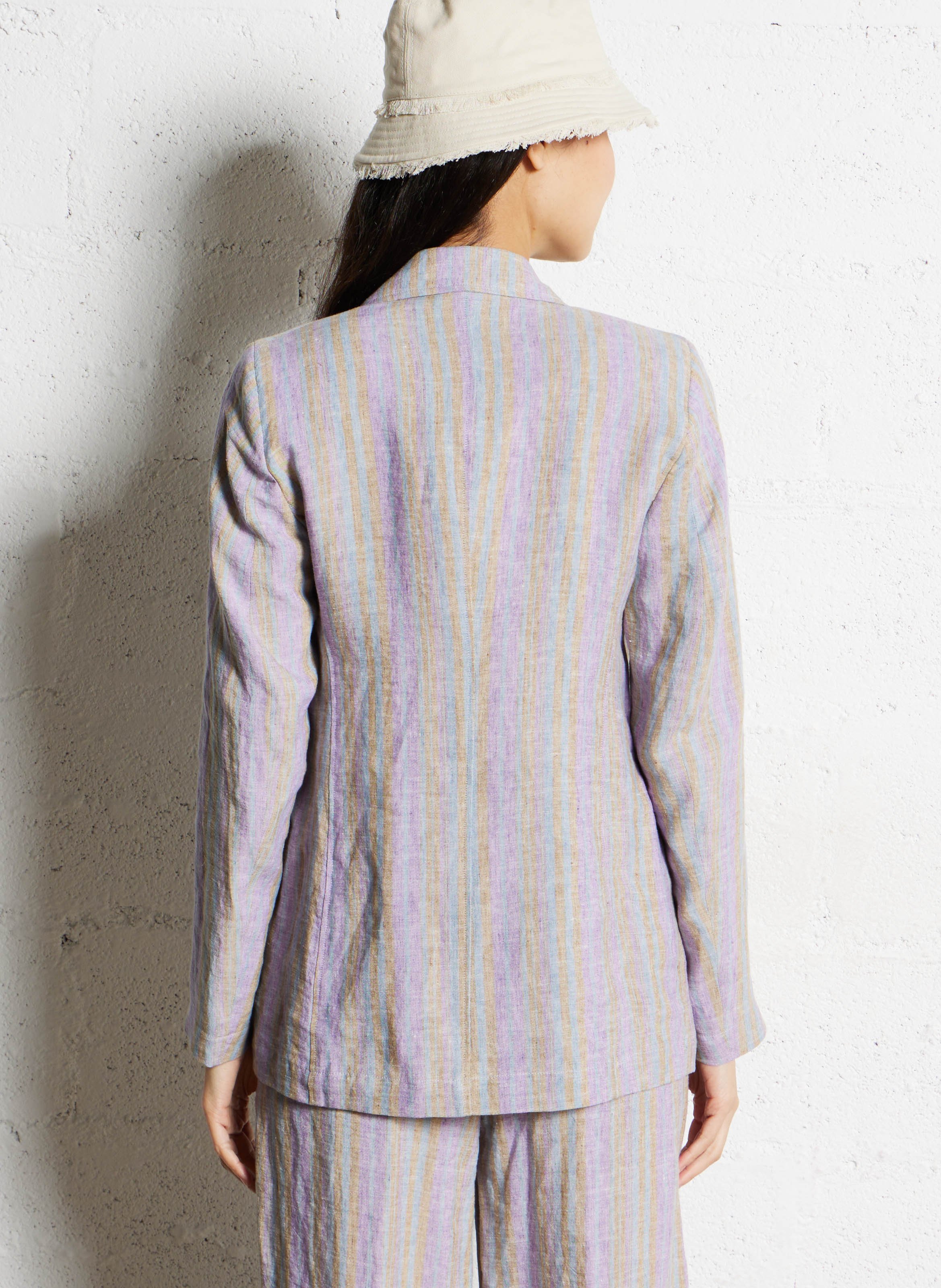 Blazer droit en lin rayé DIEGA Bleu