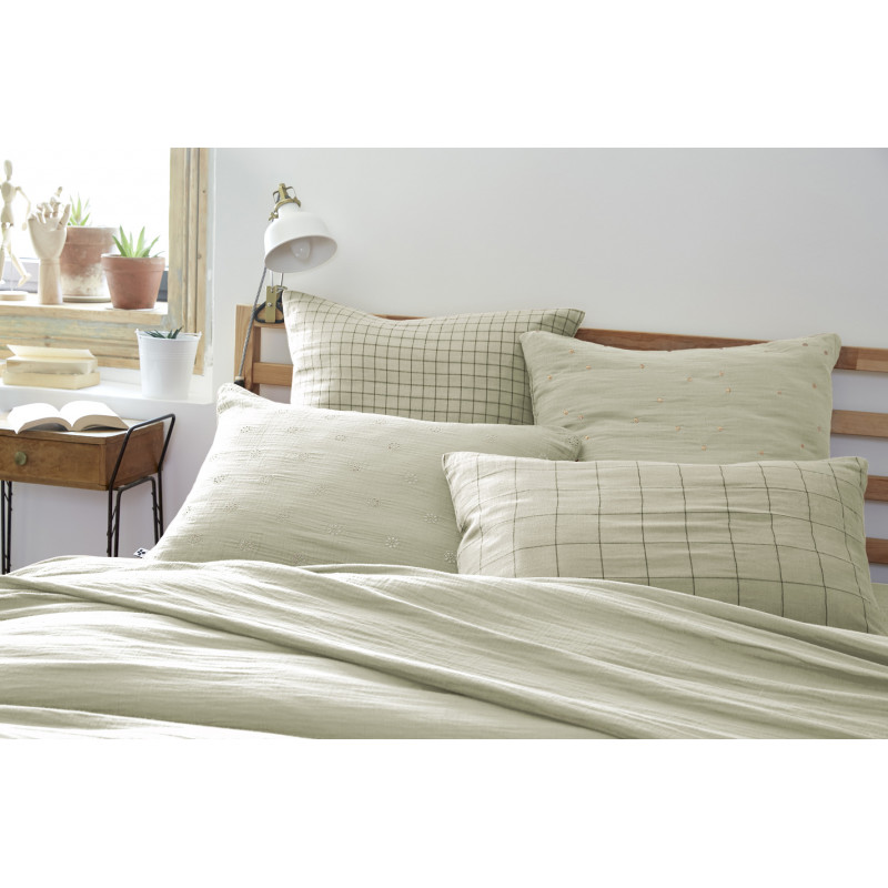 Cotton percale pillow case L'EFFET PAPILLON Green