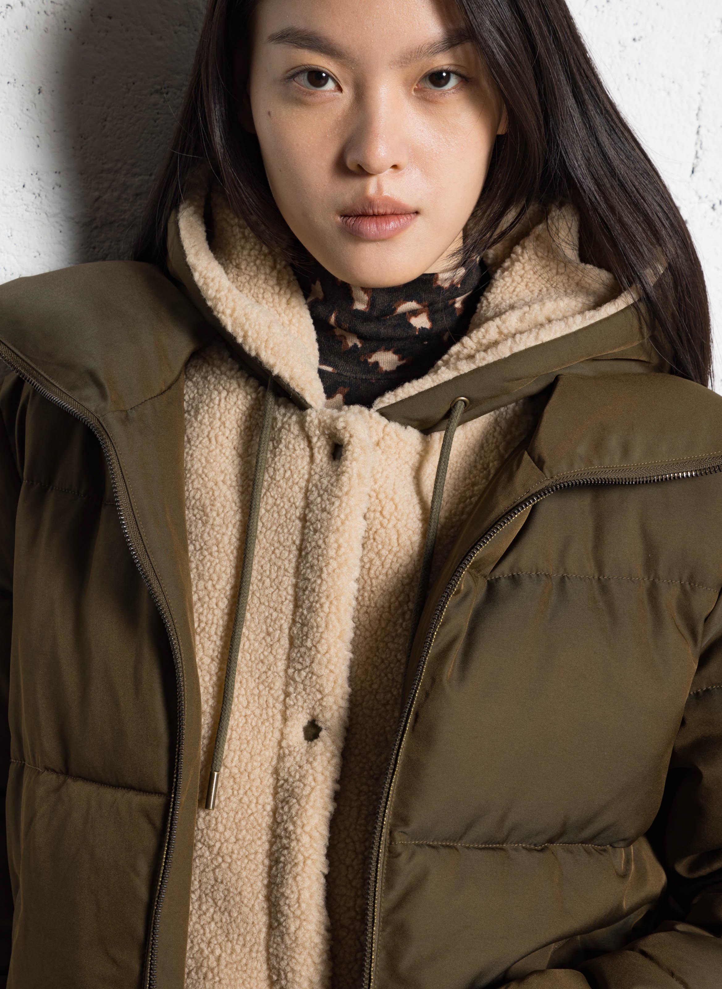 Recht donsjack met capuchon ONE STEP Kaki