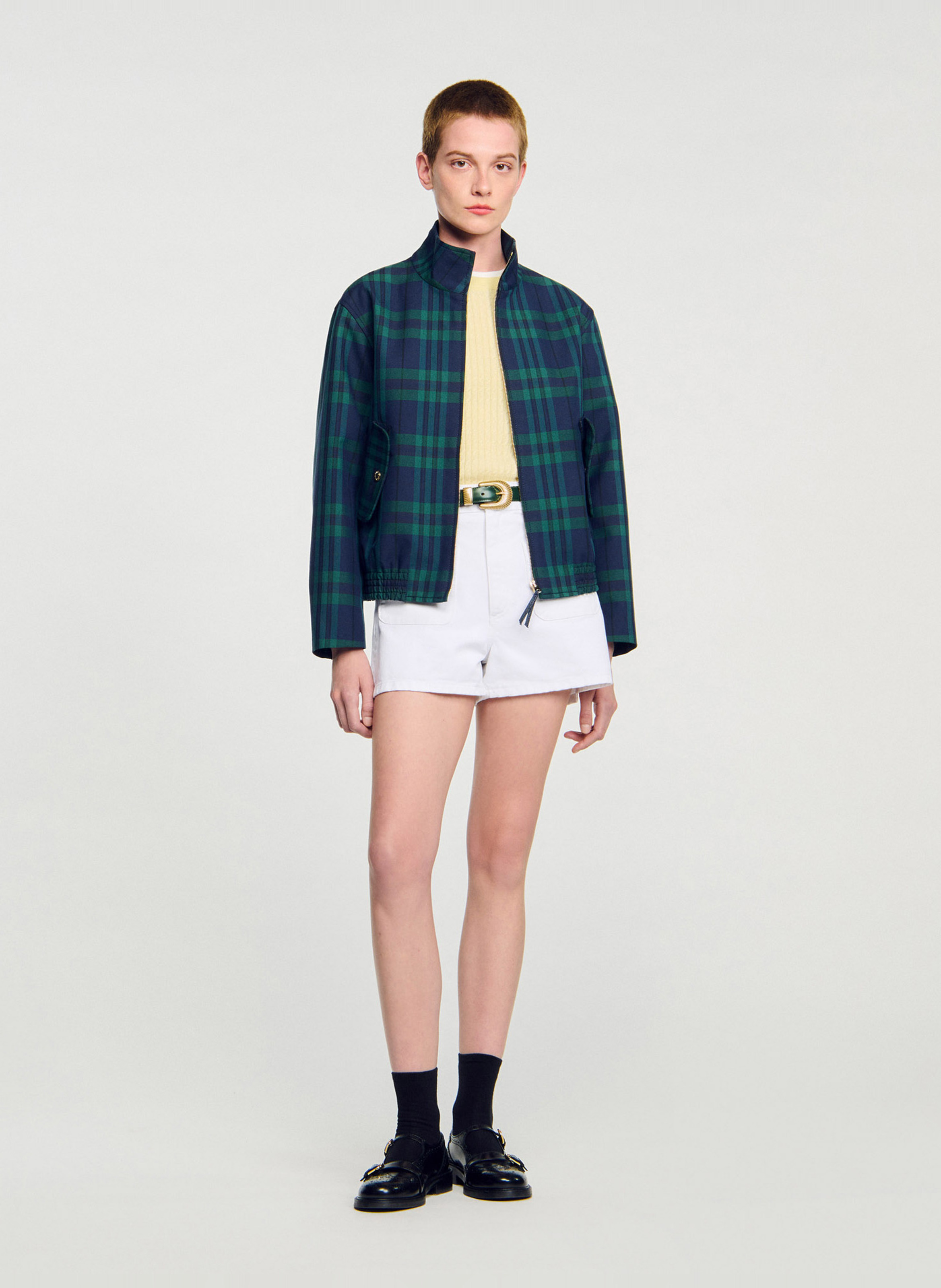 High-neck checkered jacket SANDRO Green