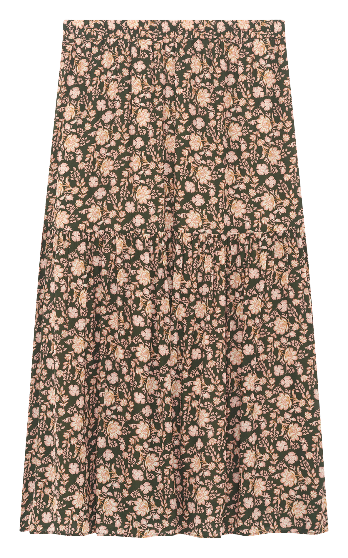 Midi skirt with botanical print PABLO Khaki