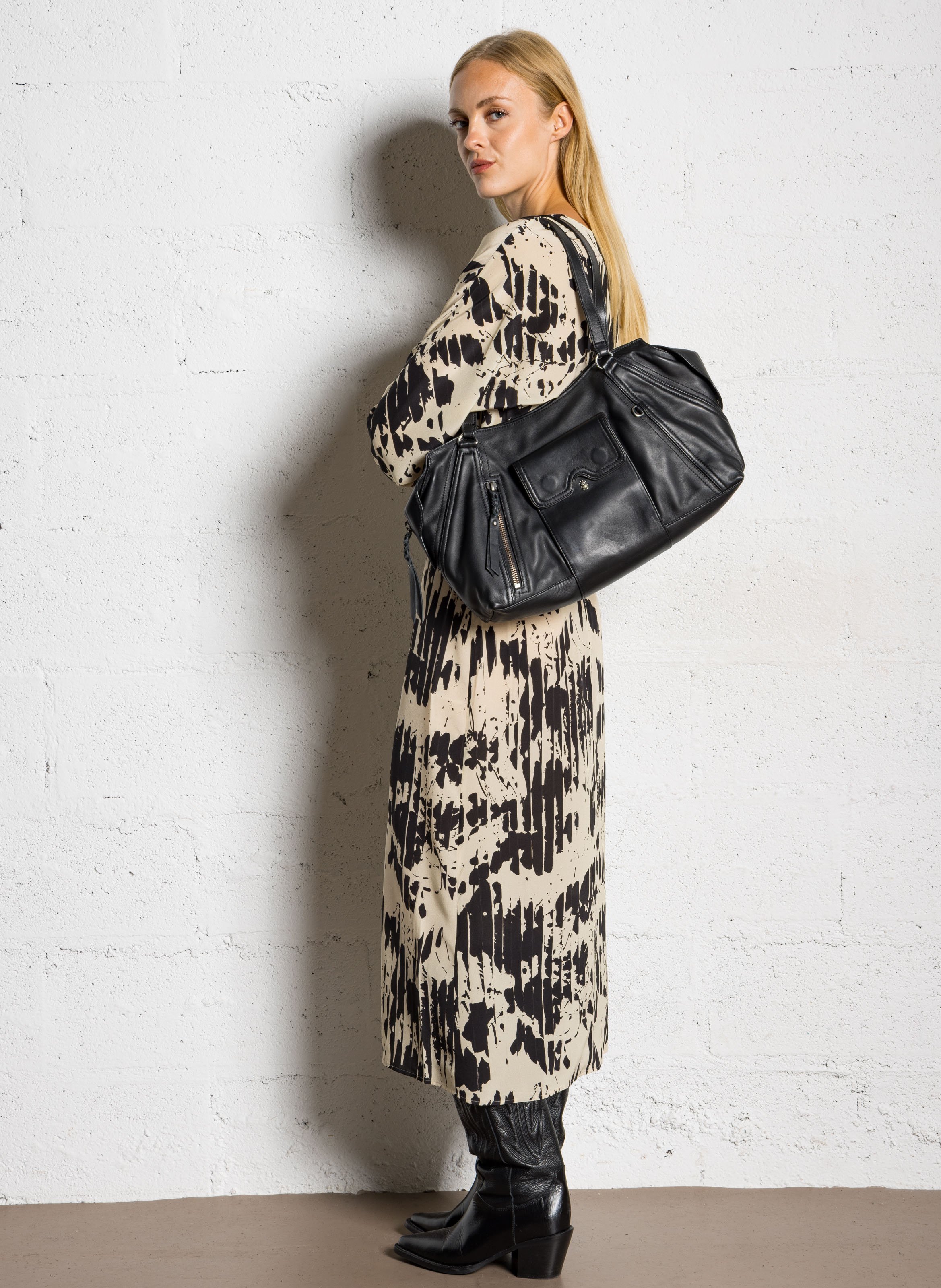 Sac porté épaule en cuir mélangé CLARIS VIROT Noir