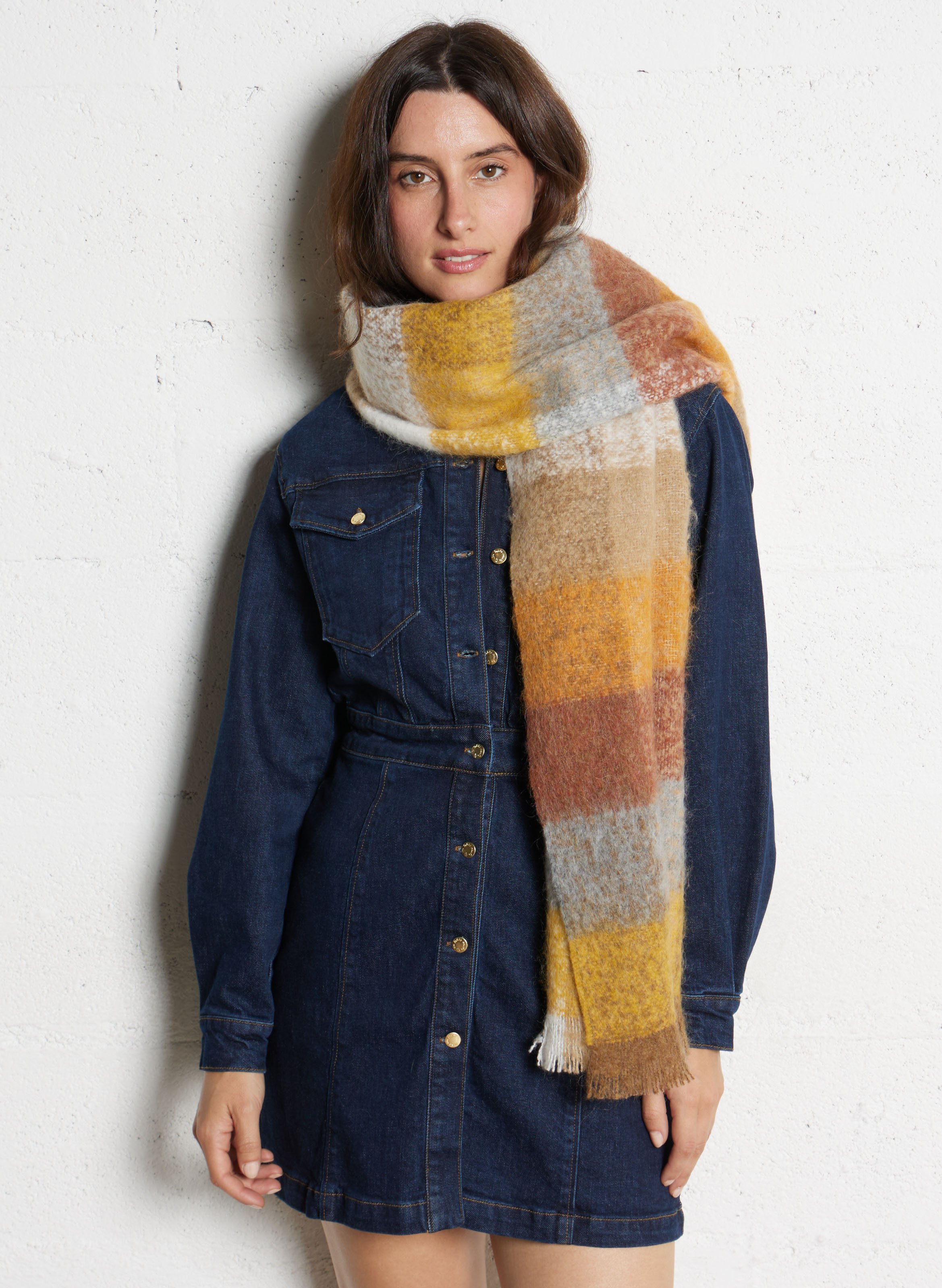 Geruite sjaal van gemengde mohair AU PRINTEMPS PARIS Geel