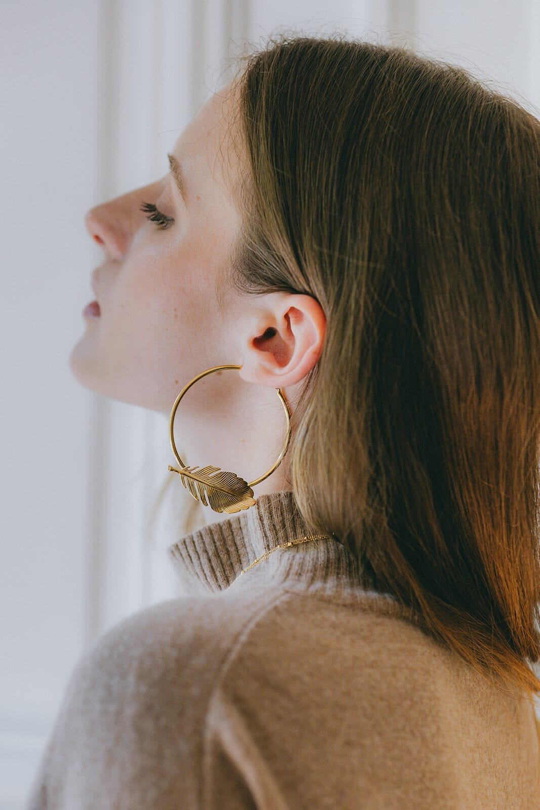 Silver-plated leaf hoop earrings MONSIEUR SIMONE Silver