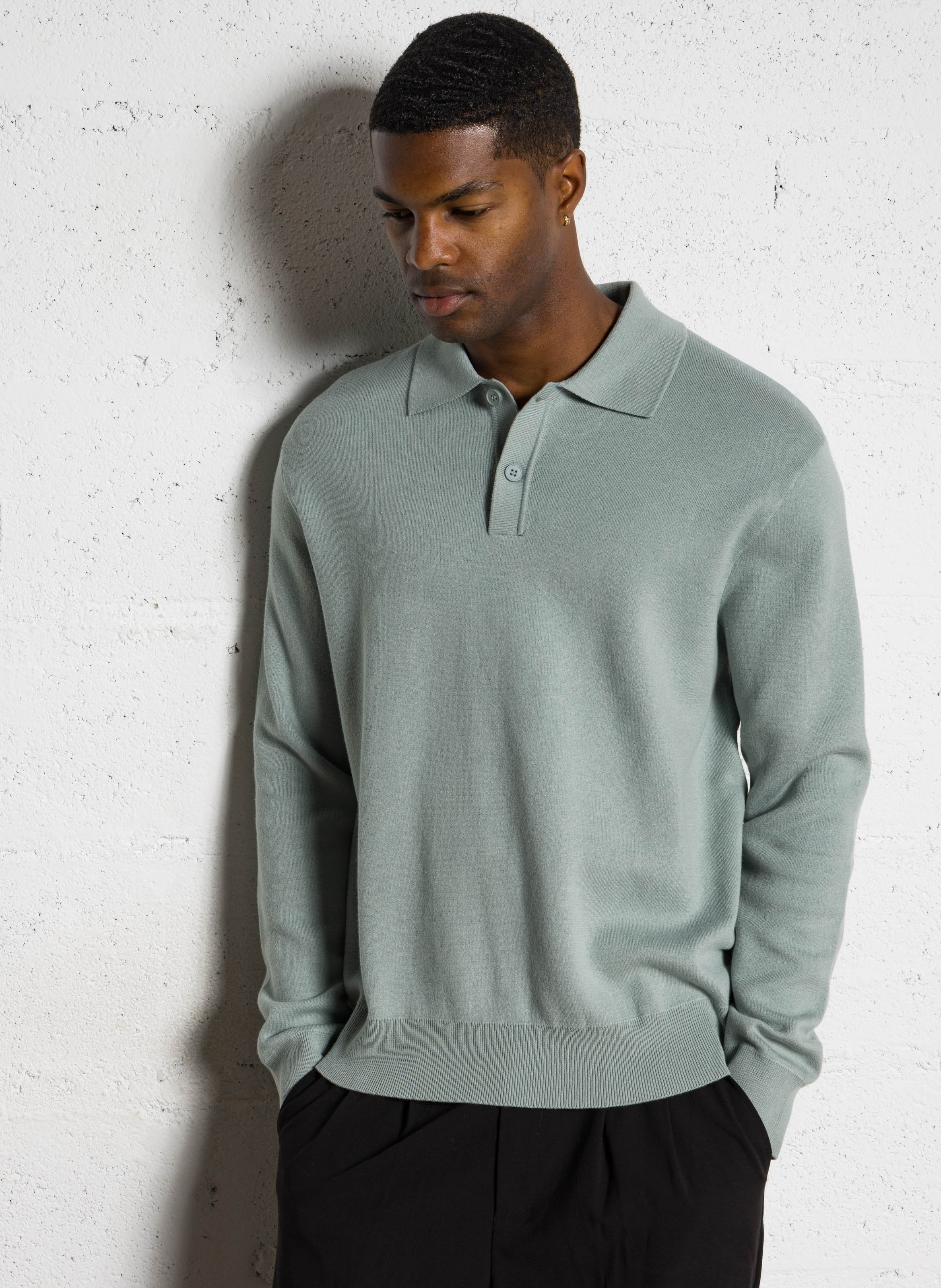 Sweat col classique en coton bio mélangé SAMSOE SAMSOE Bleu