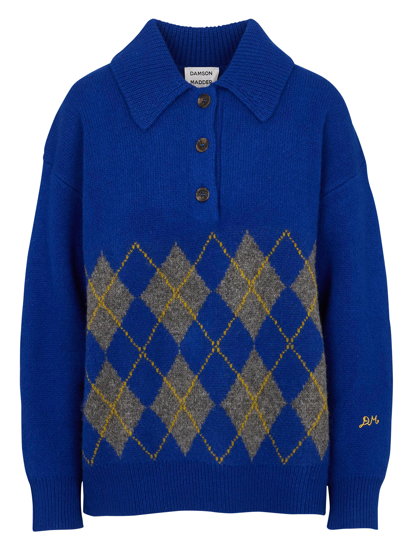 Pull col classique jacquard en laine DAMSON MADDER Bleu