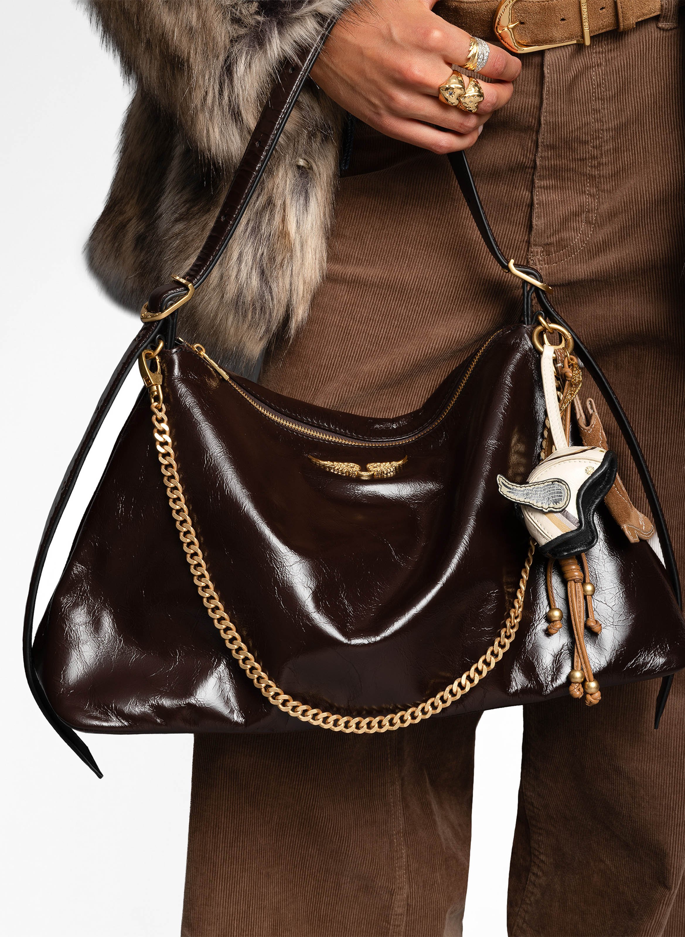 Schoudertas van verouderd leer ZADIG&VOLTAIRE Bruin