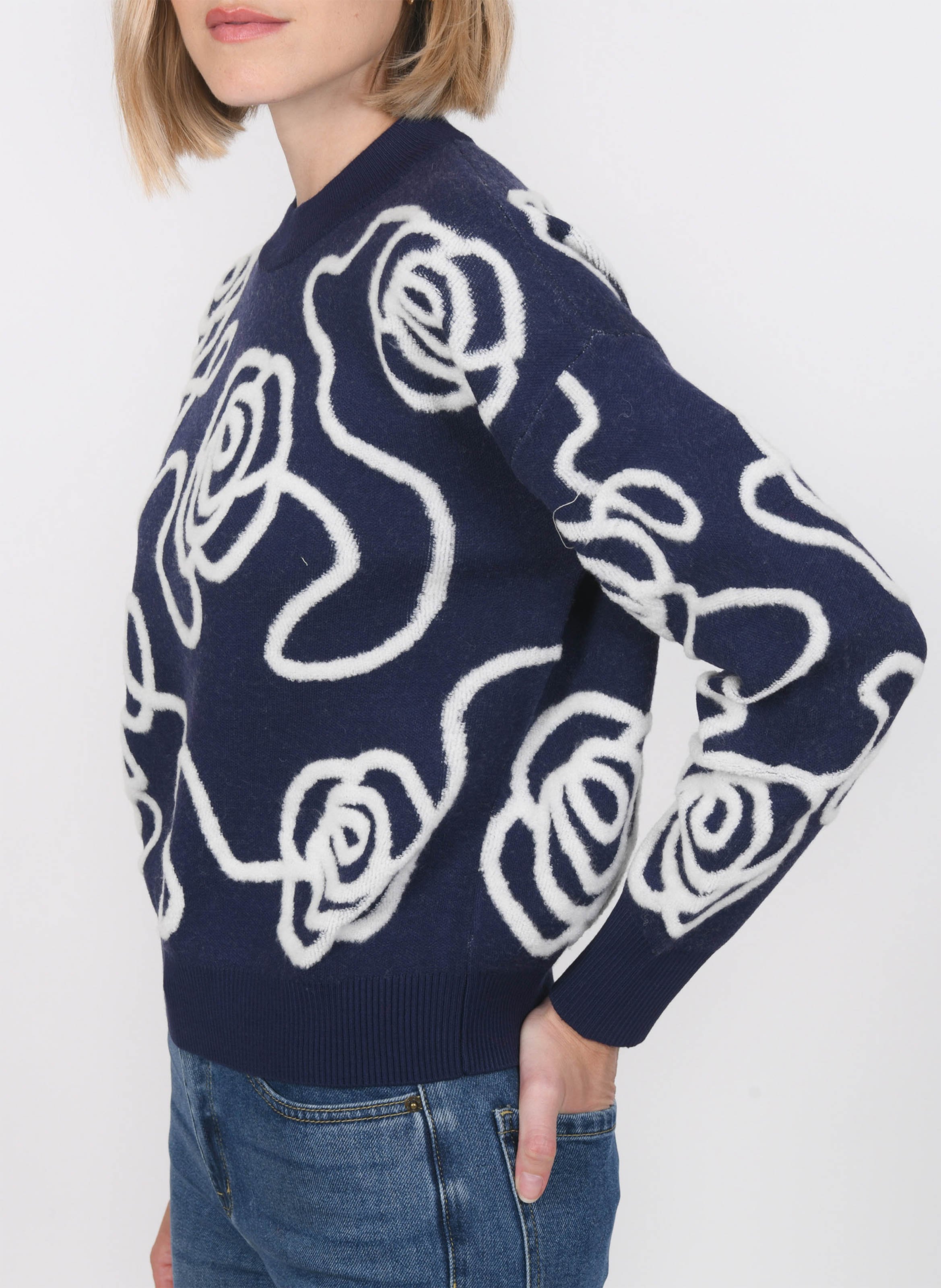 Gerade geschnittener Rundhalspullover aus Strick KOOKAI Blau