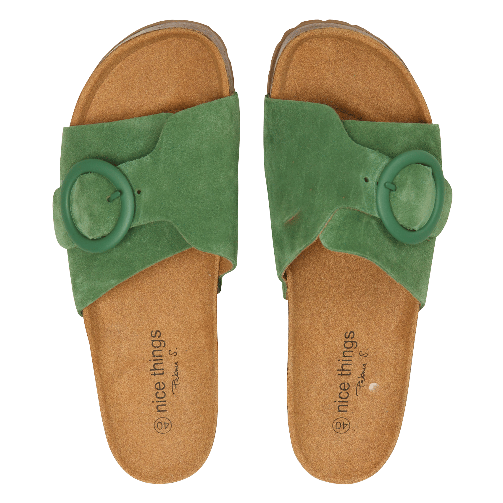 Platte, leren sandalen met gesp NICE THINGS Groen