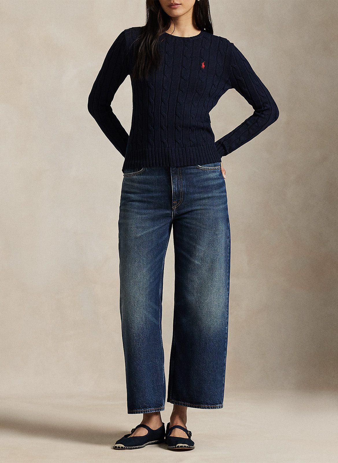 Pull moulant col rond en coton POLO RALPH LAUREN Bleu