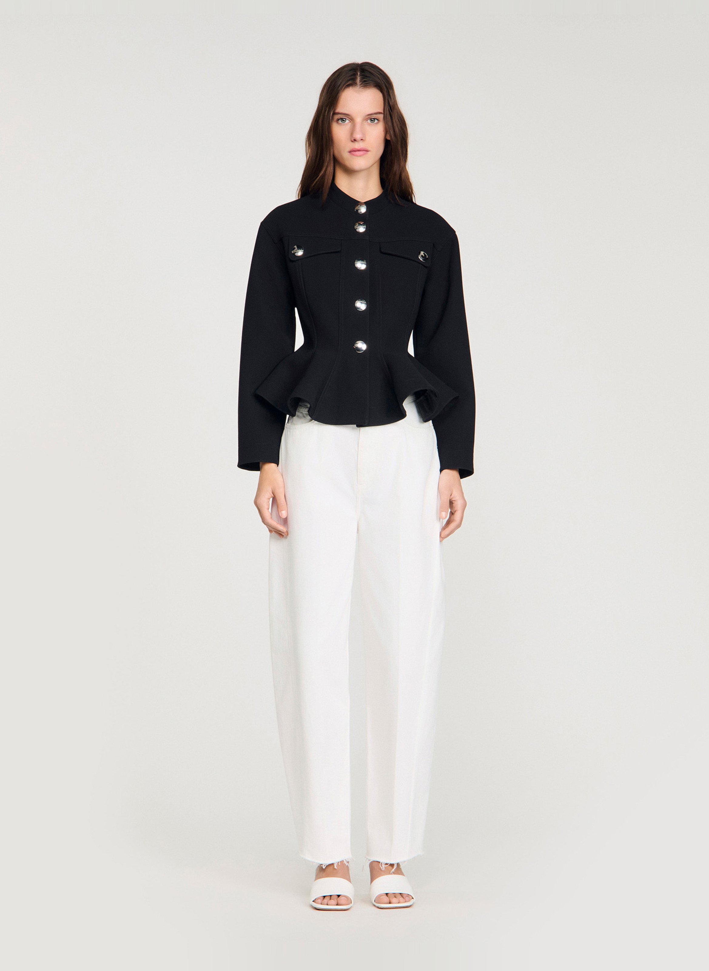 Short buttoned jacket with ruffles SANDRO Black