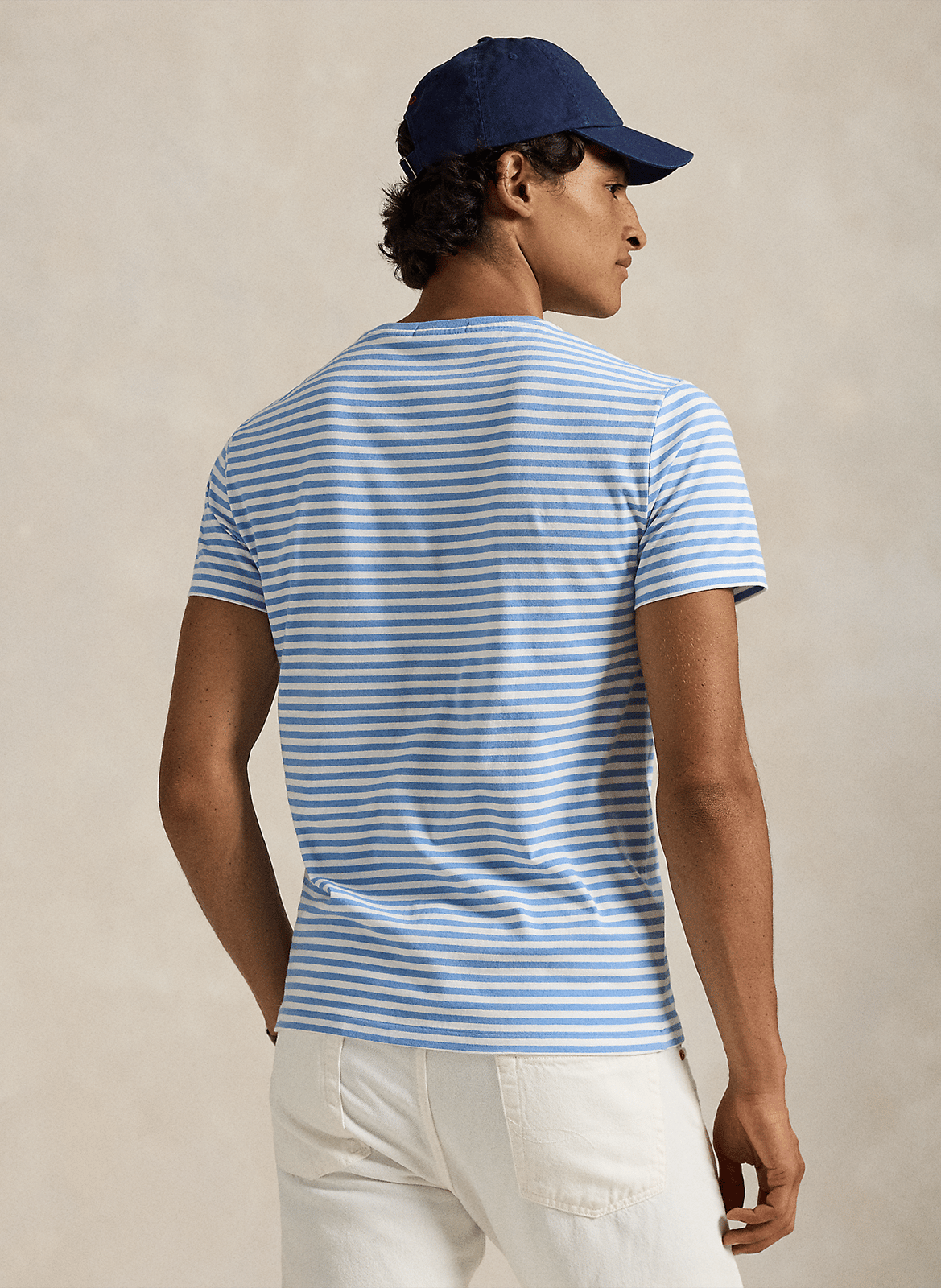 Camiseta recta con cuello redondo de algodón de rayas POLO RALPH LAUREN Azul