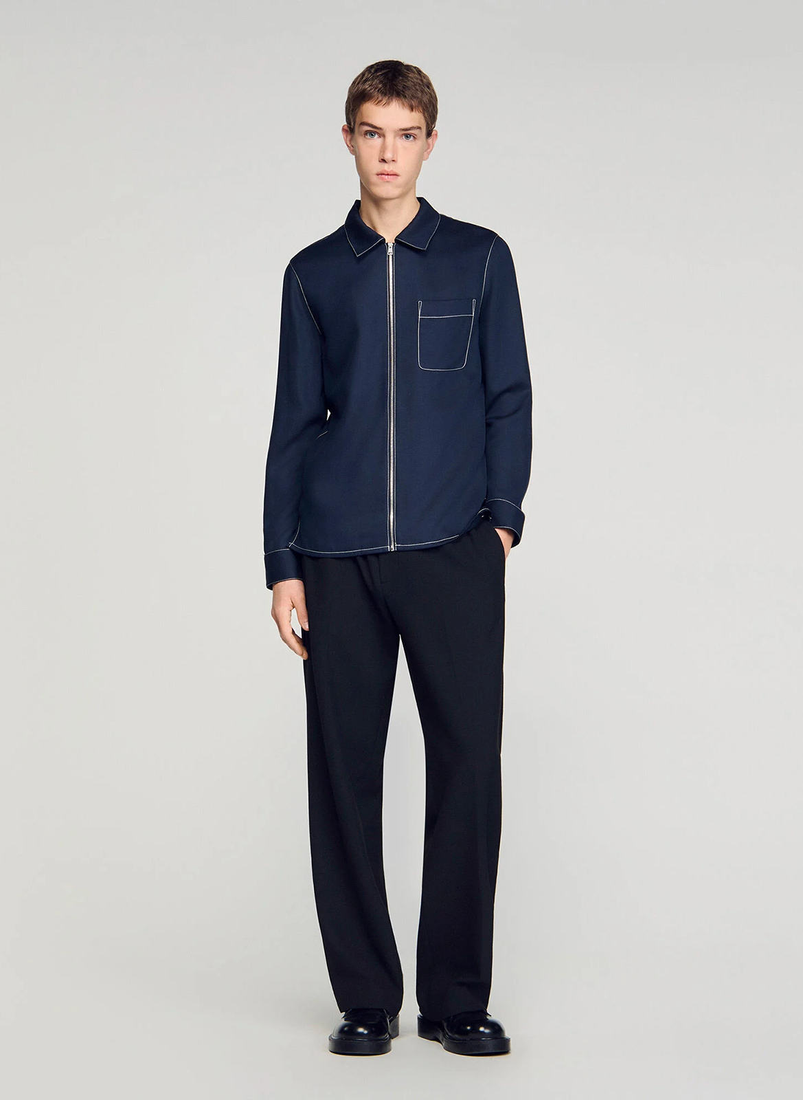 Oversized overhemd met ritssluiting en stiksels SANDRO Blauw