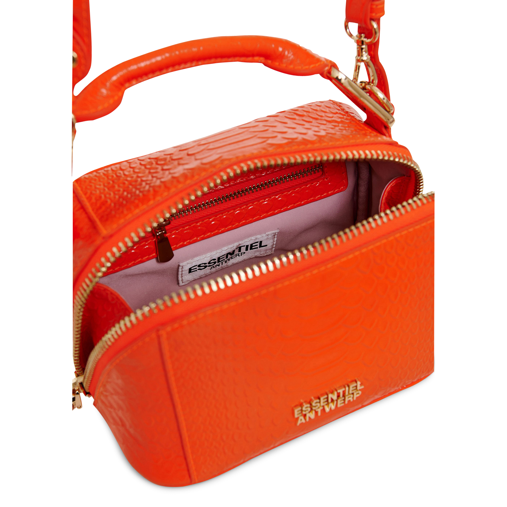 Umhängetasche aus Leder mit Kroko-Prägung ESSENTIEL ANTWERP Orange