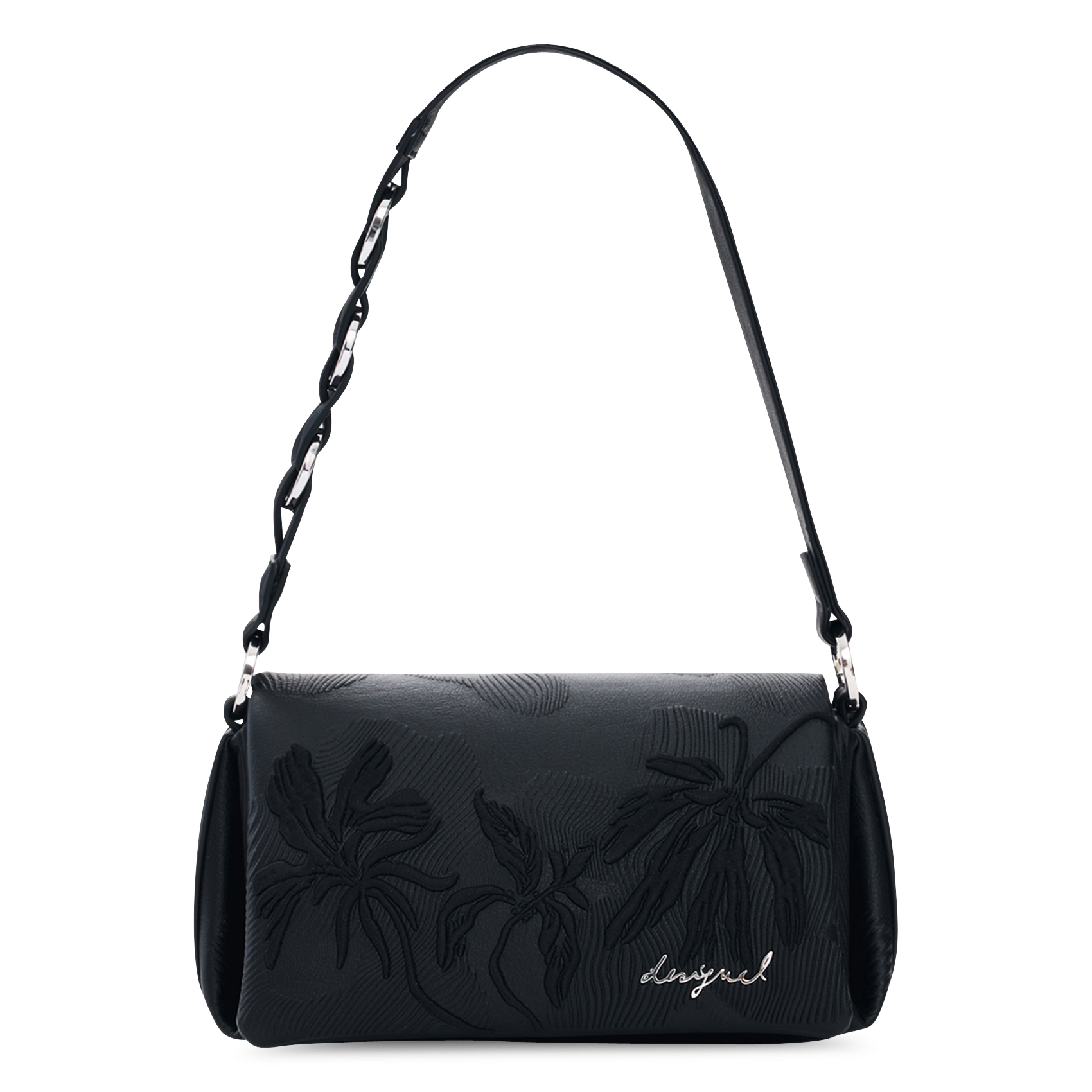 Tas met geborduurde bloemenklep DESIGUAL Zwart