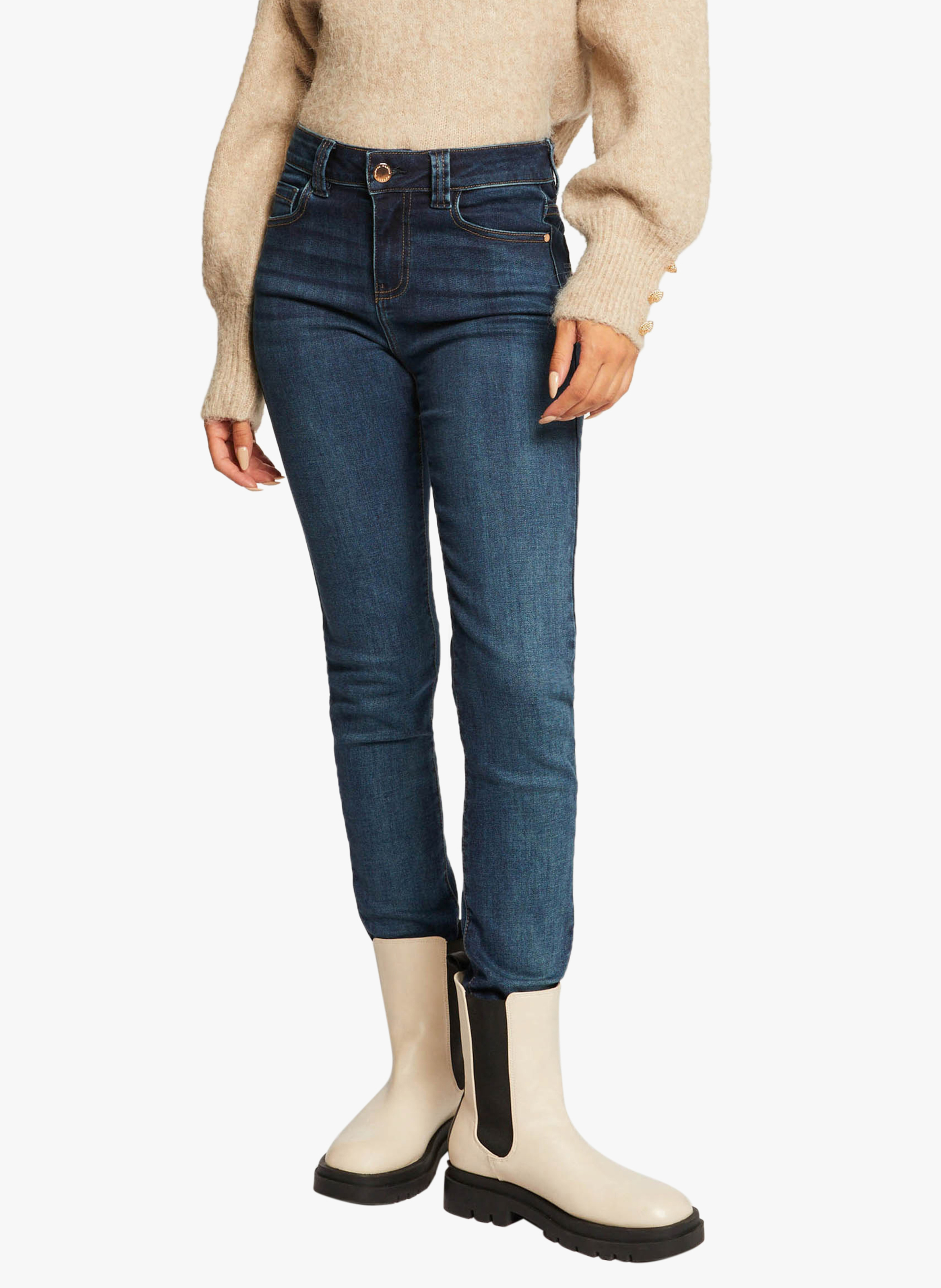 Slim-fit jeans met hoge taille en verwassen effect MORGAN Blauw