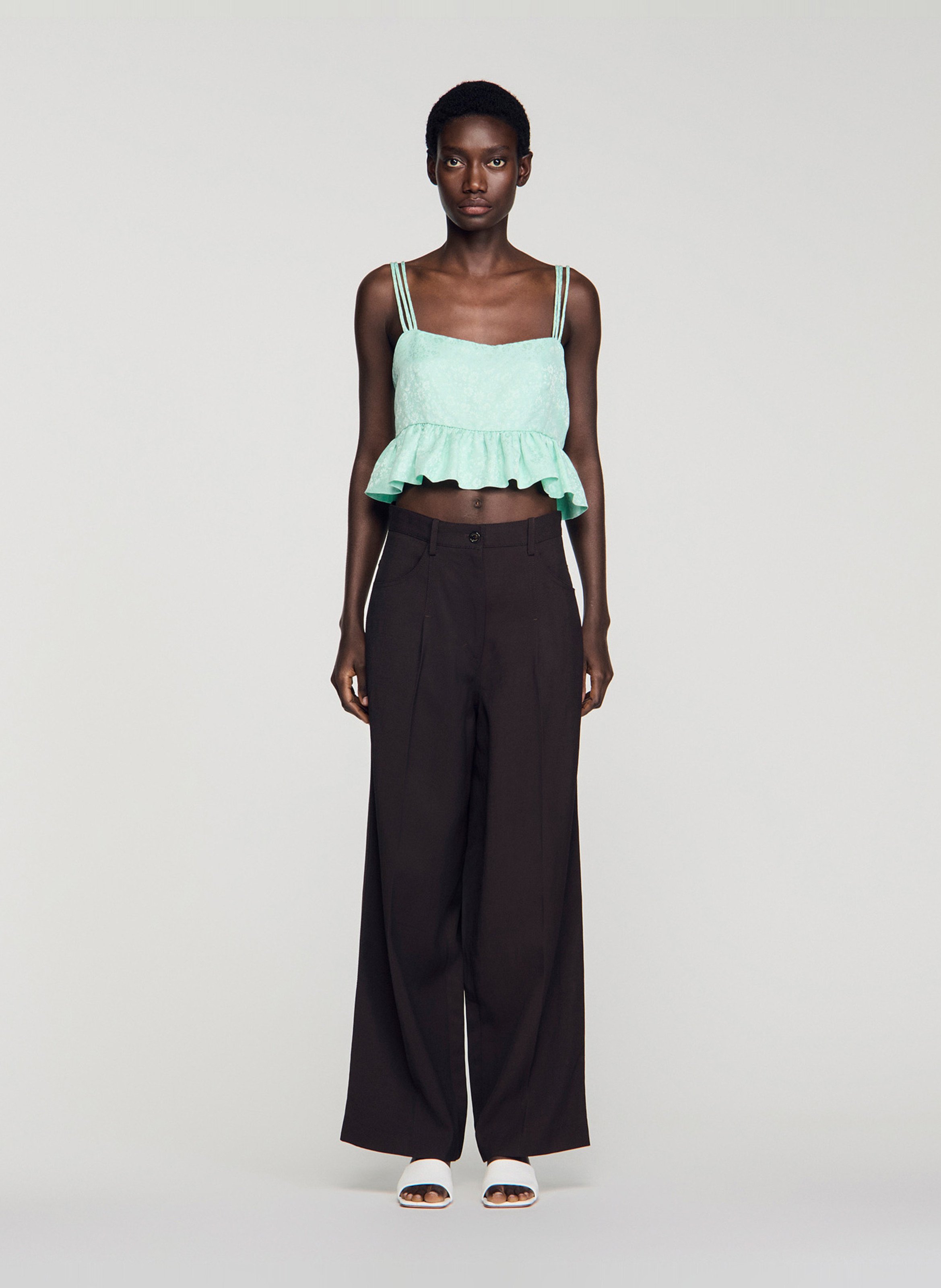 Short jacquard top SANDRO Green