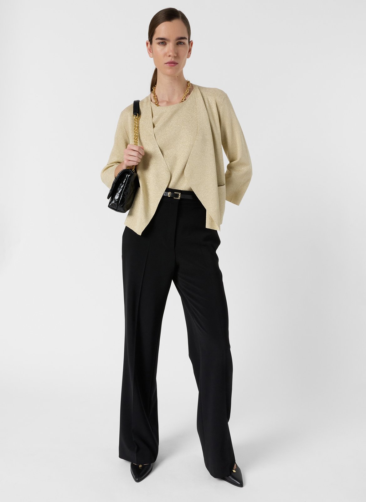 Shawl collar cardigan in lurex knit GERARD DAREL Yellow