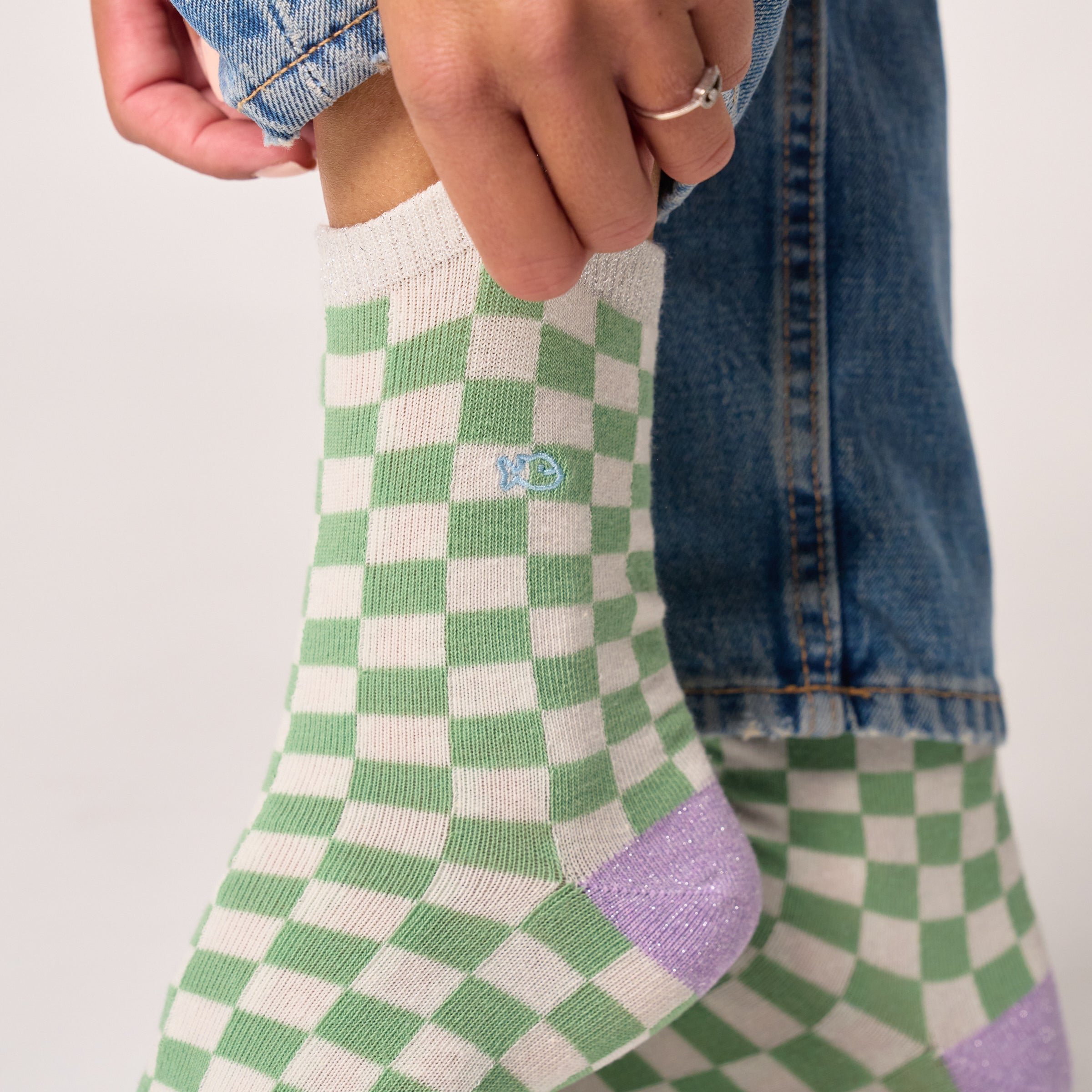 Combed cotton checkered socks BILLYBELT Green