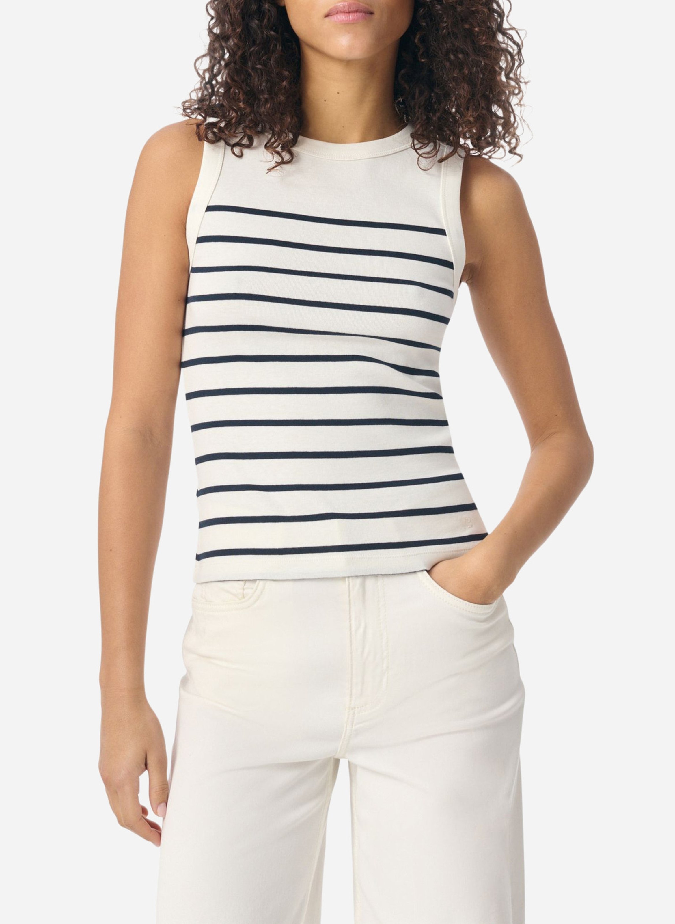 Débardeur ajusté en maille fine rayée VANESSA BRUNO Blanc