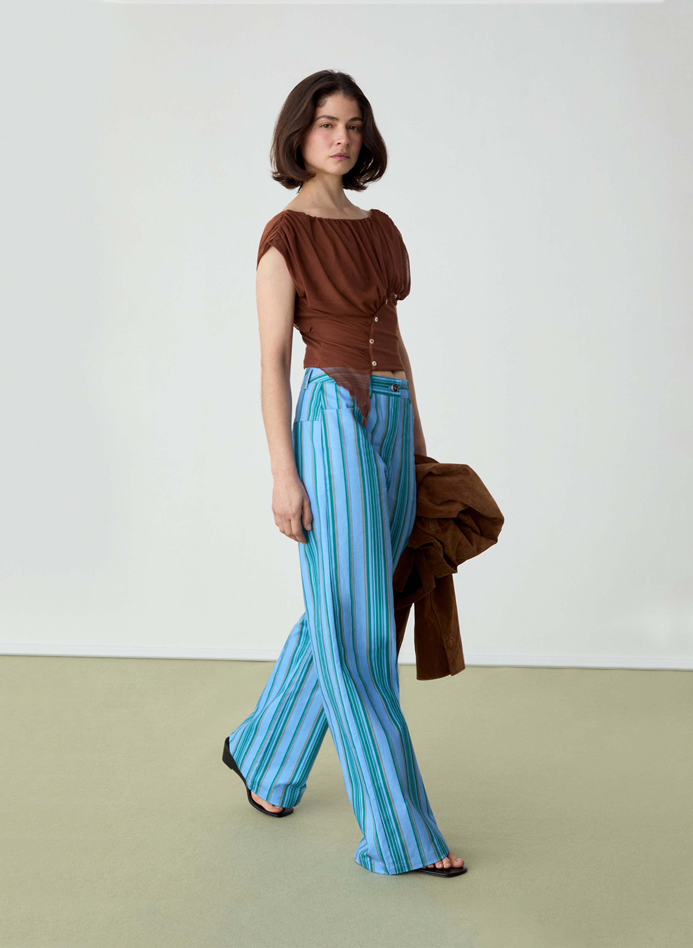 Straight striped cotton pants LAAGAM Blue