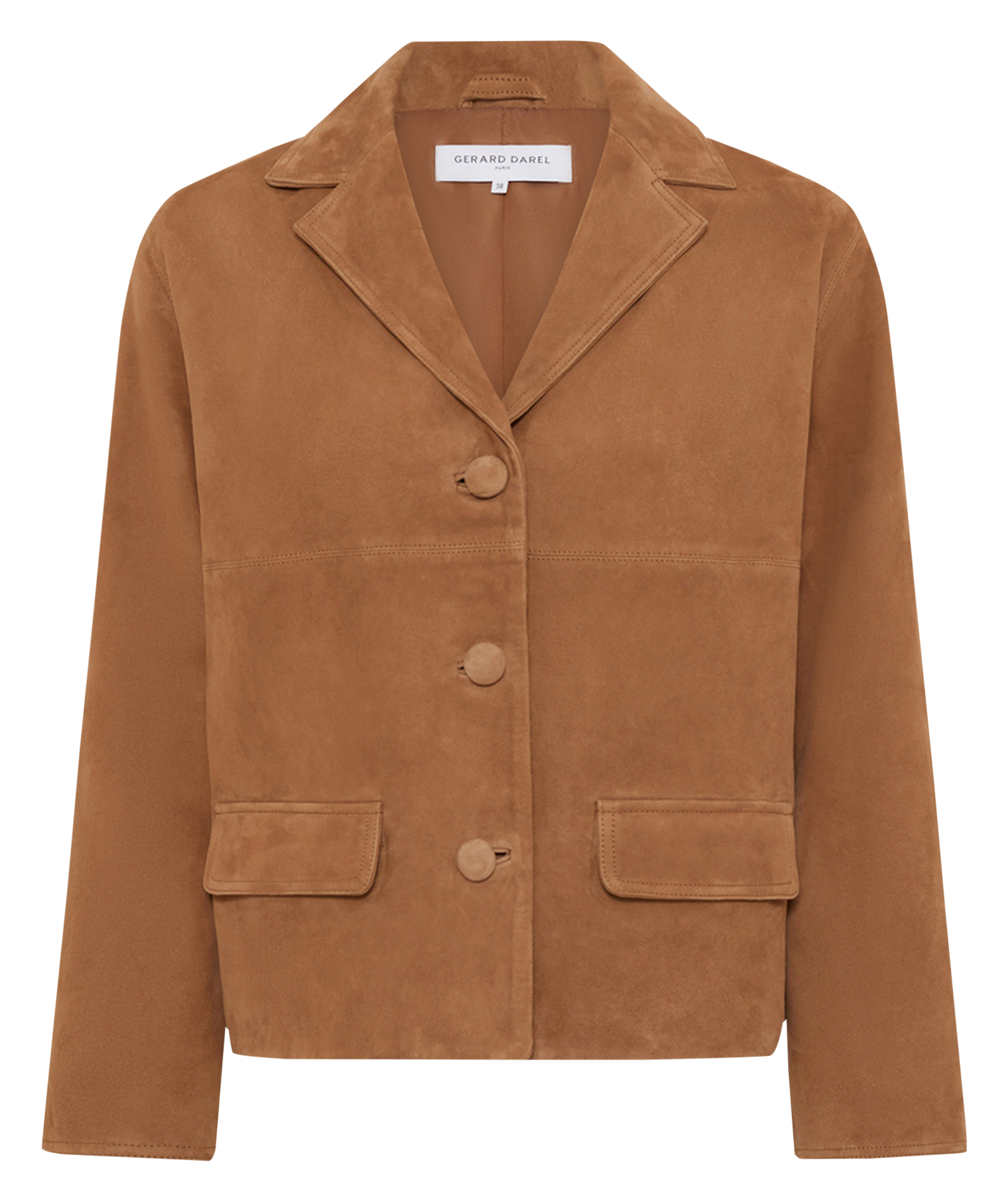 Veste droite col tailleur en cuir velours GERARD DAREL Marron