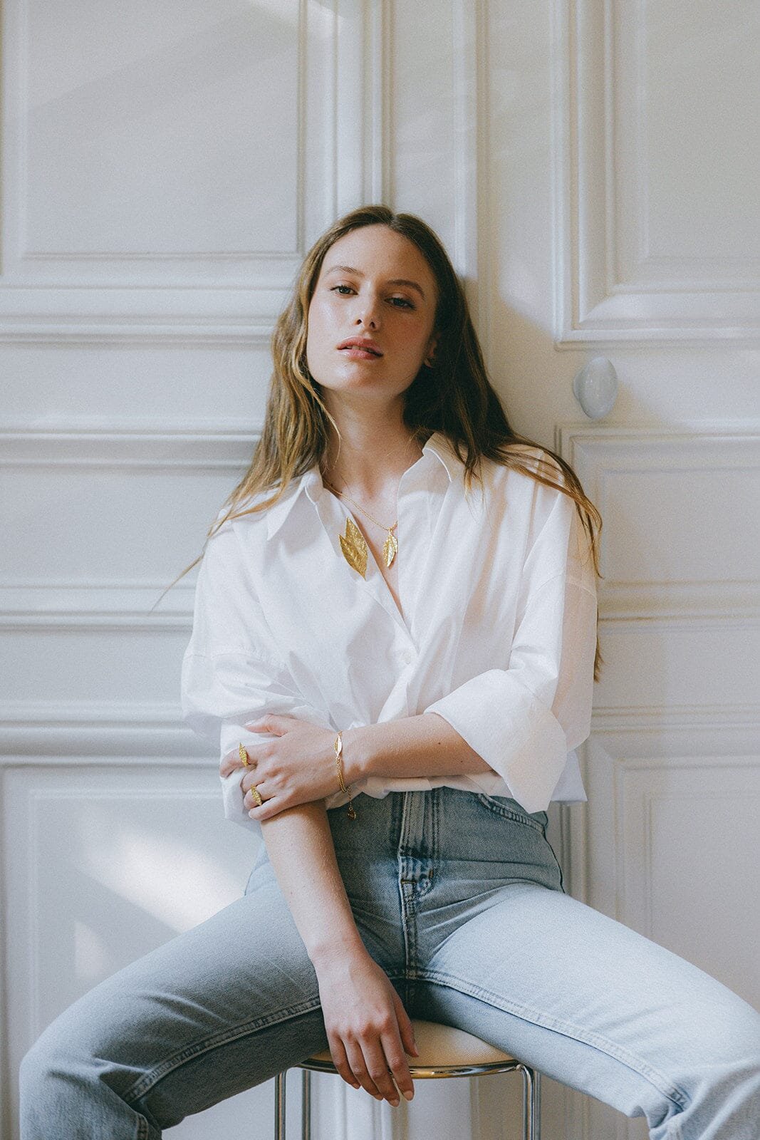 Gold-plated leaf brooch Golden