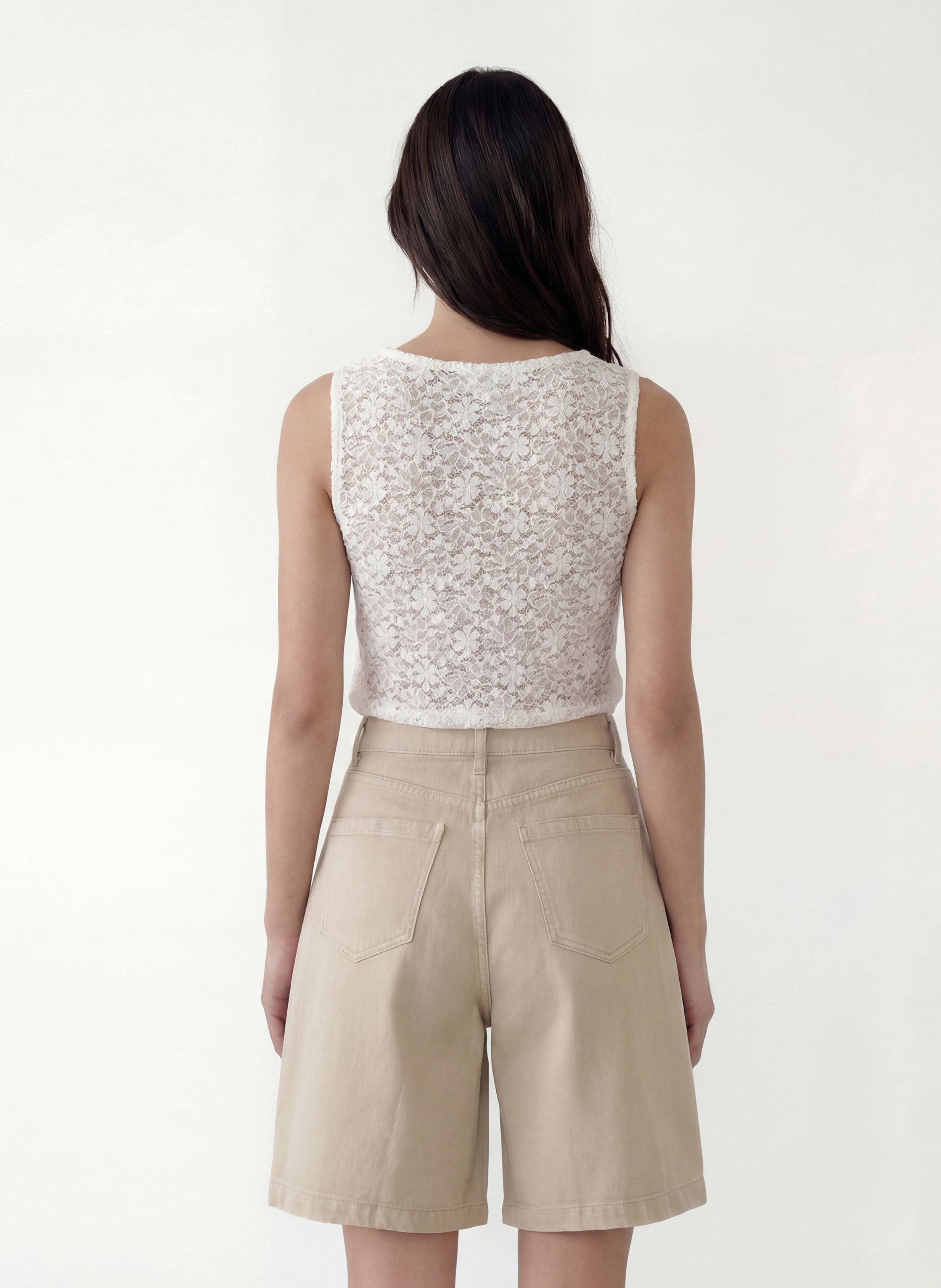 Débardeur droit col rond en dentelle KOOKAI Blanc