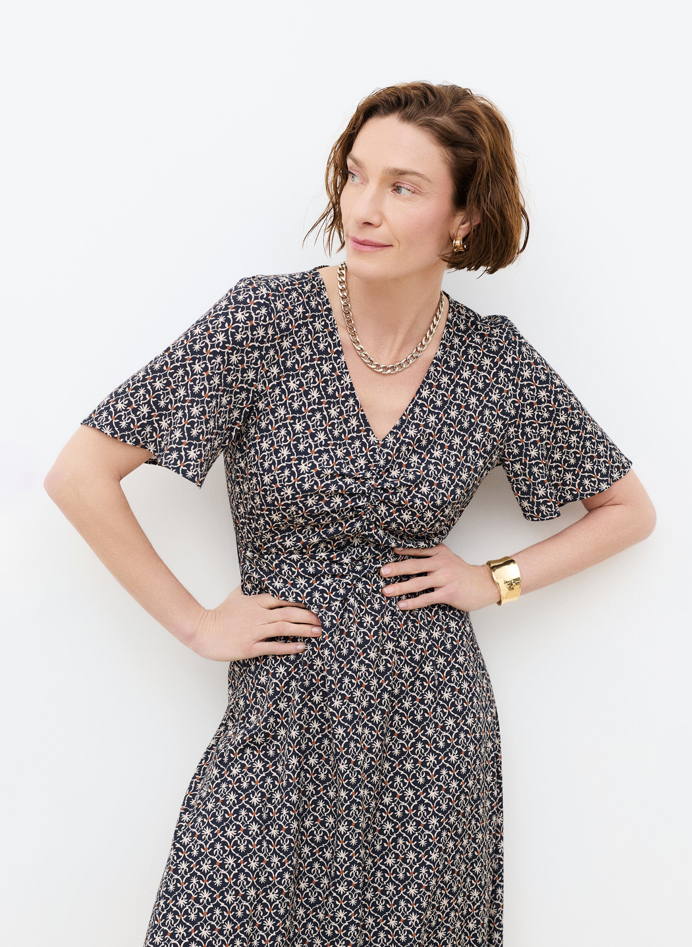 Robe midi col V imprimée CAROLL Noir