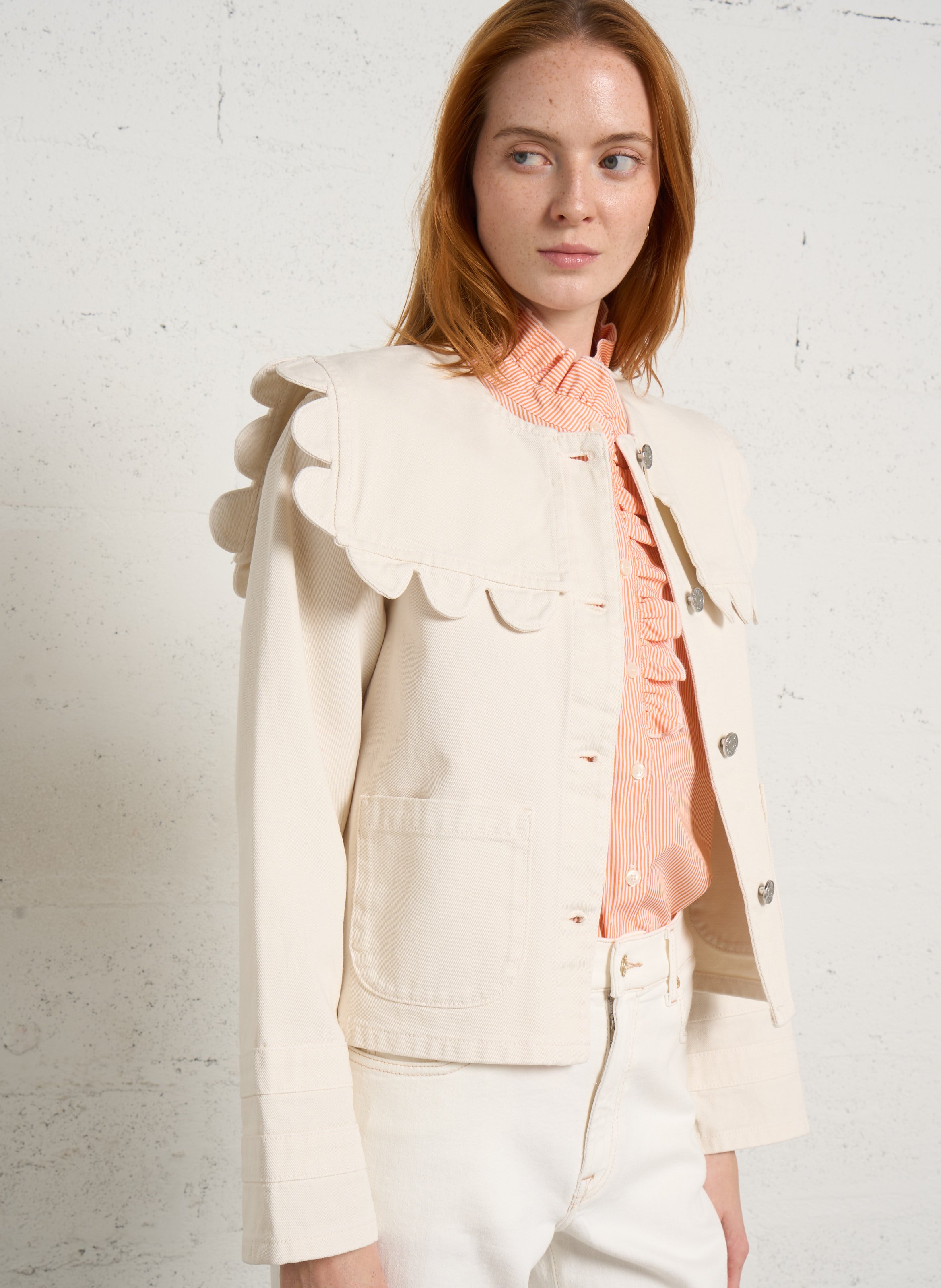 Spijkerjasje met ronde hals van biologisch katoen STELLA NOVA Wit