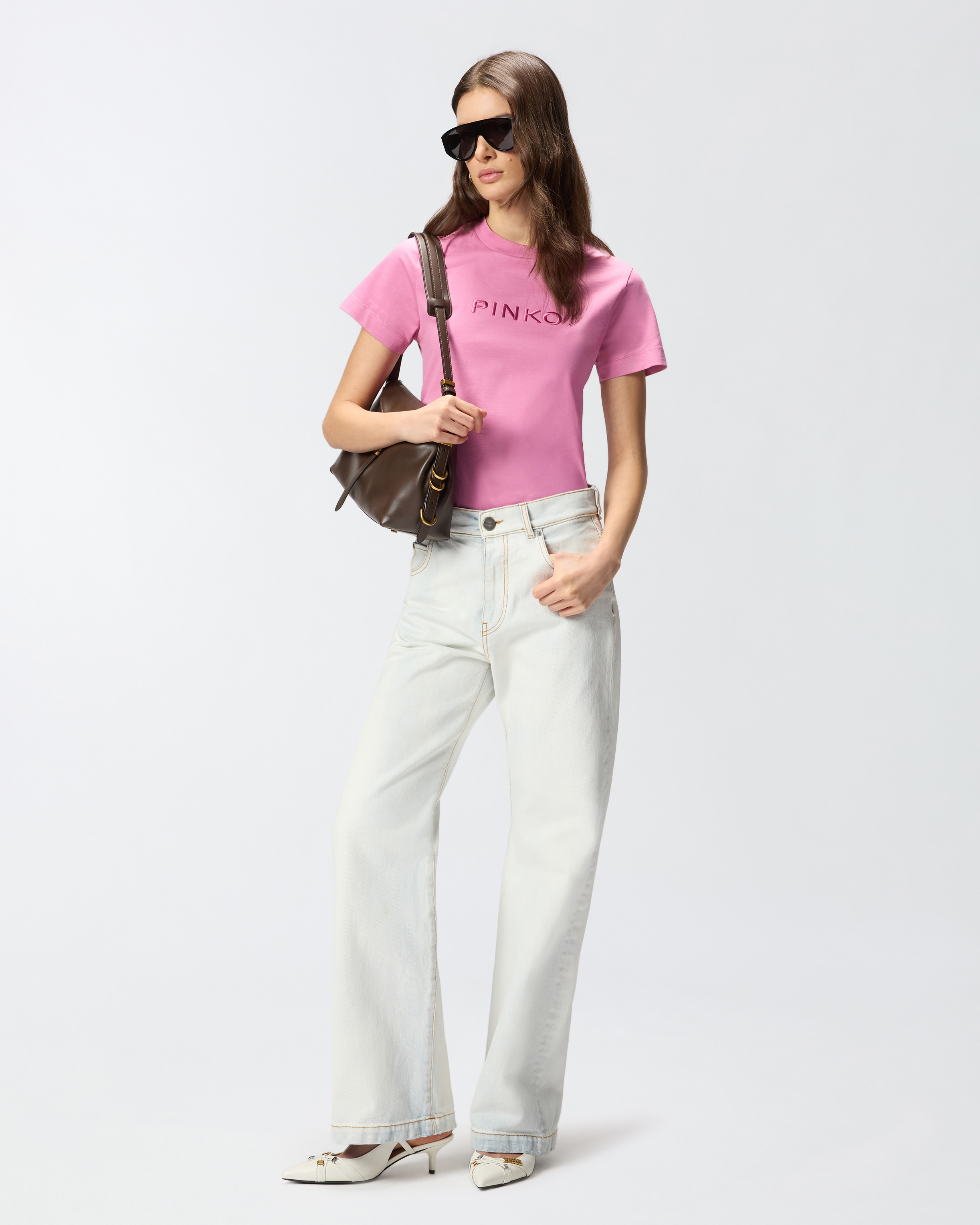 Embroidered Pinko logo T-shirt PINKO Pink