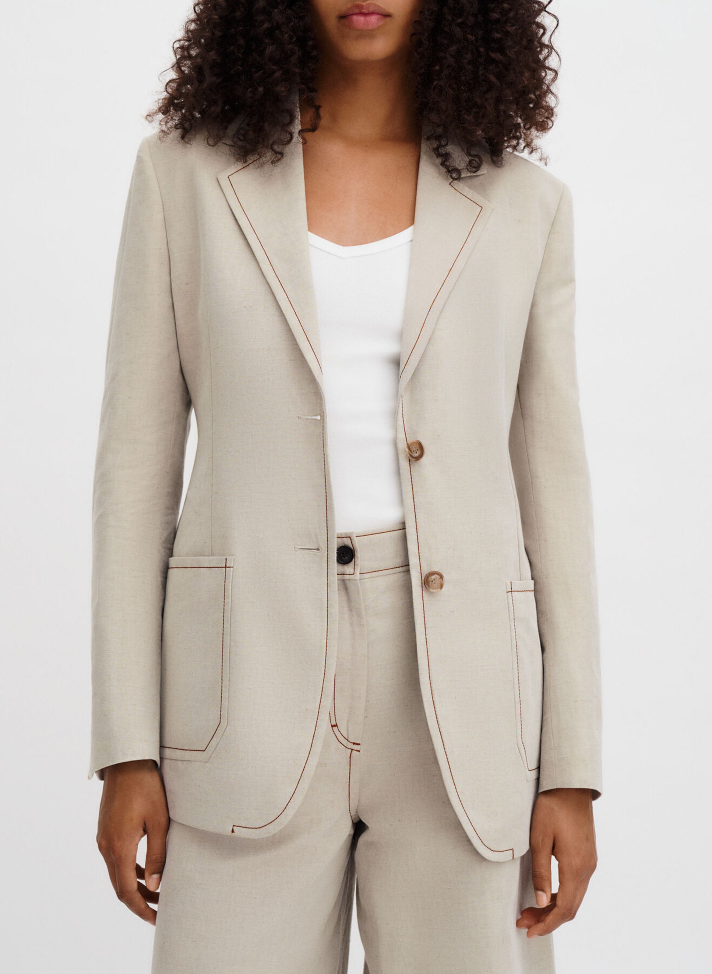 Veste tailleur droite à surpiqures FILIPPA K Beige