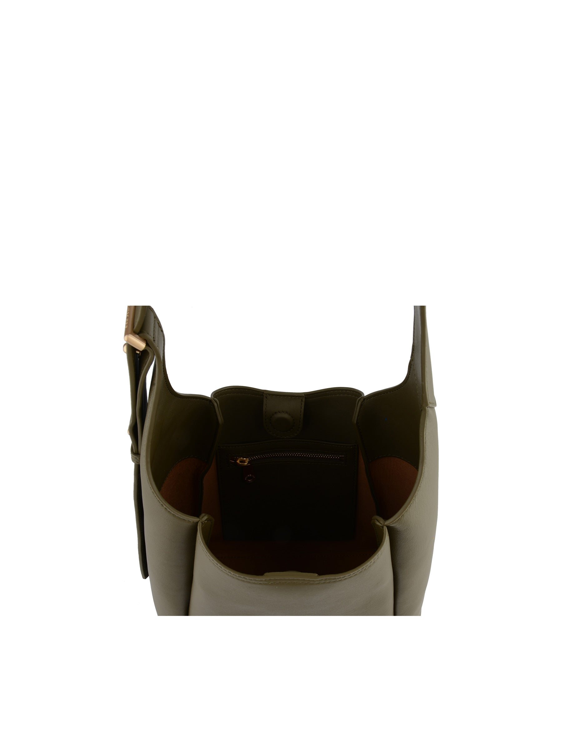 Sac porté épaule en cuir de vachette POURCHET Kaki