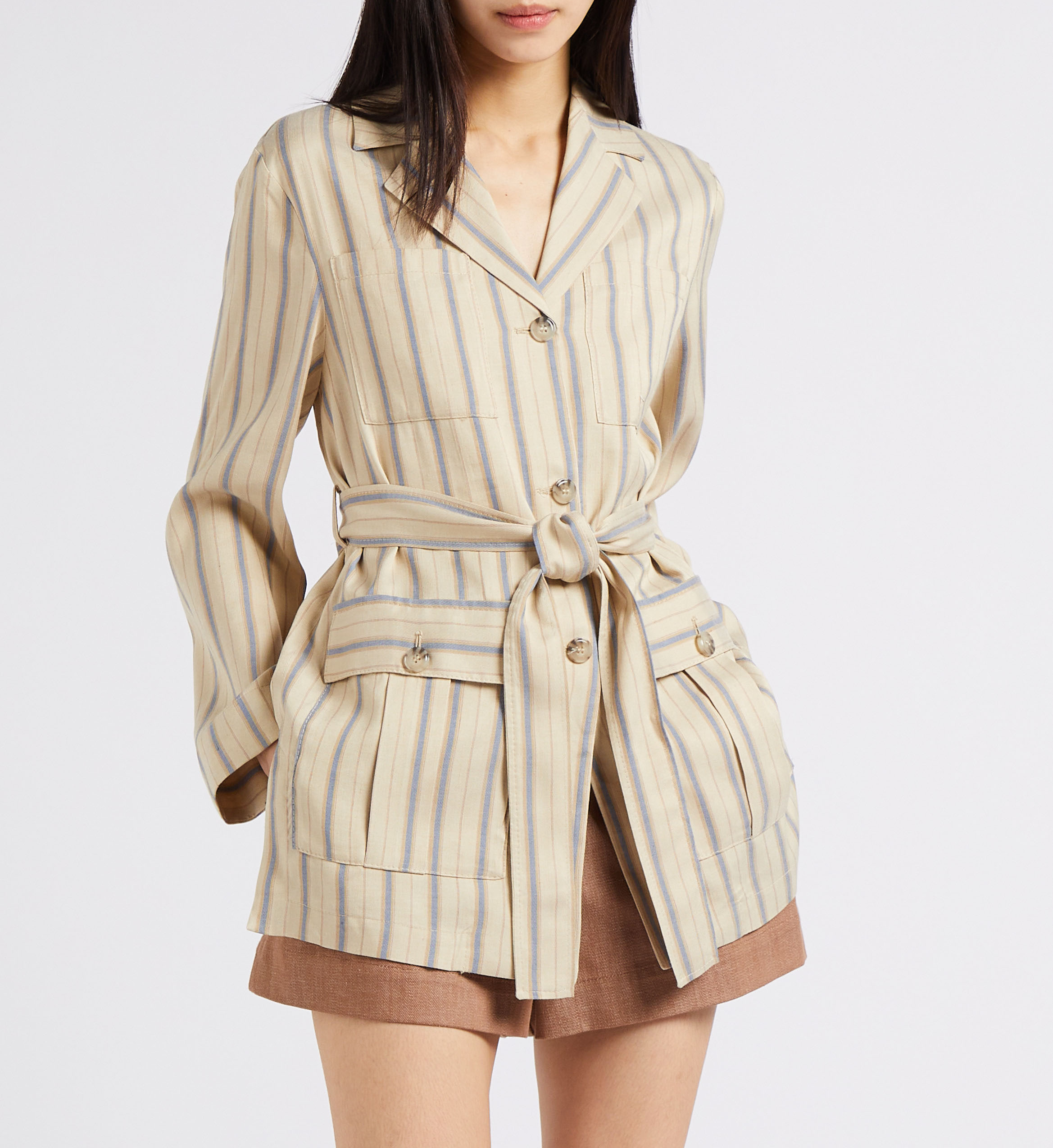 Gestreifte Jacke mit Knopfleiste und Gürtel MAX&Co. Beige