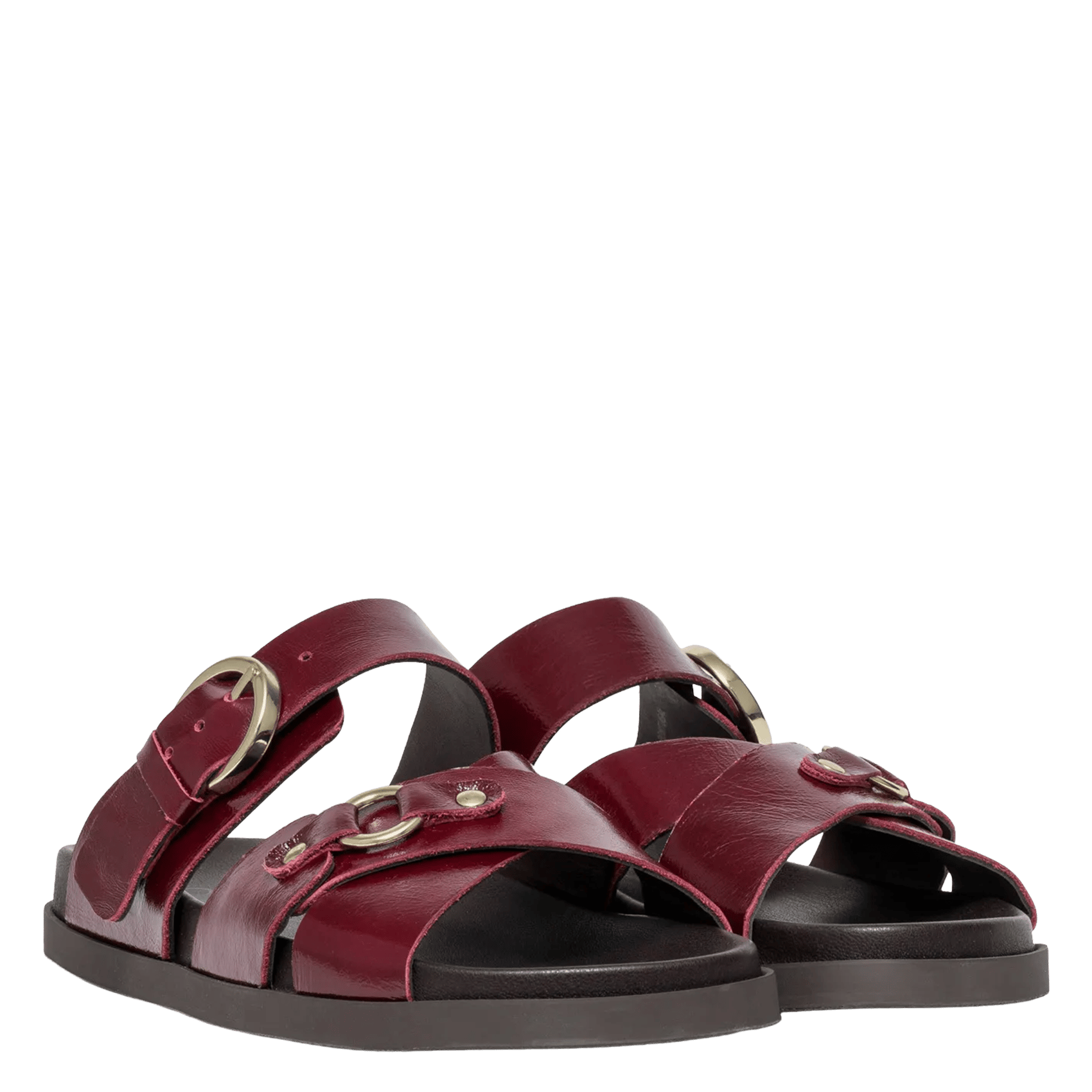 Avarca Berlin - Flache Ledersandalen mit Samt BOCAGE Pflaume