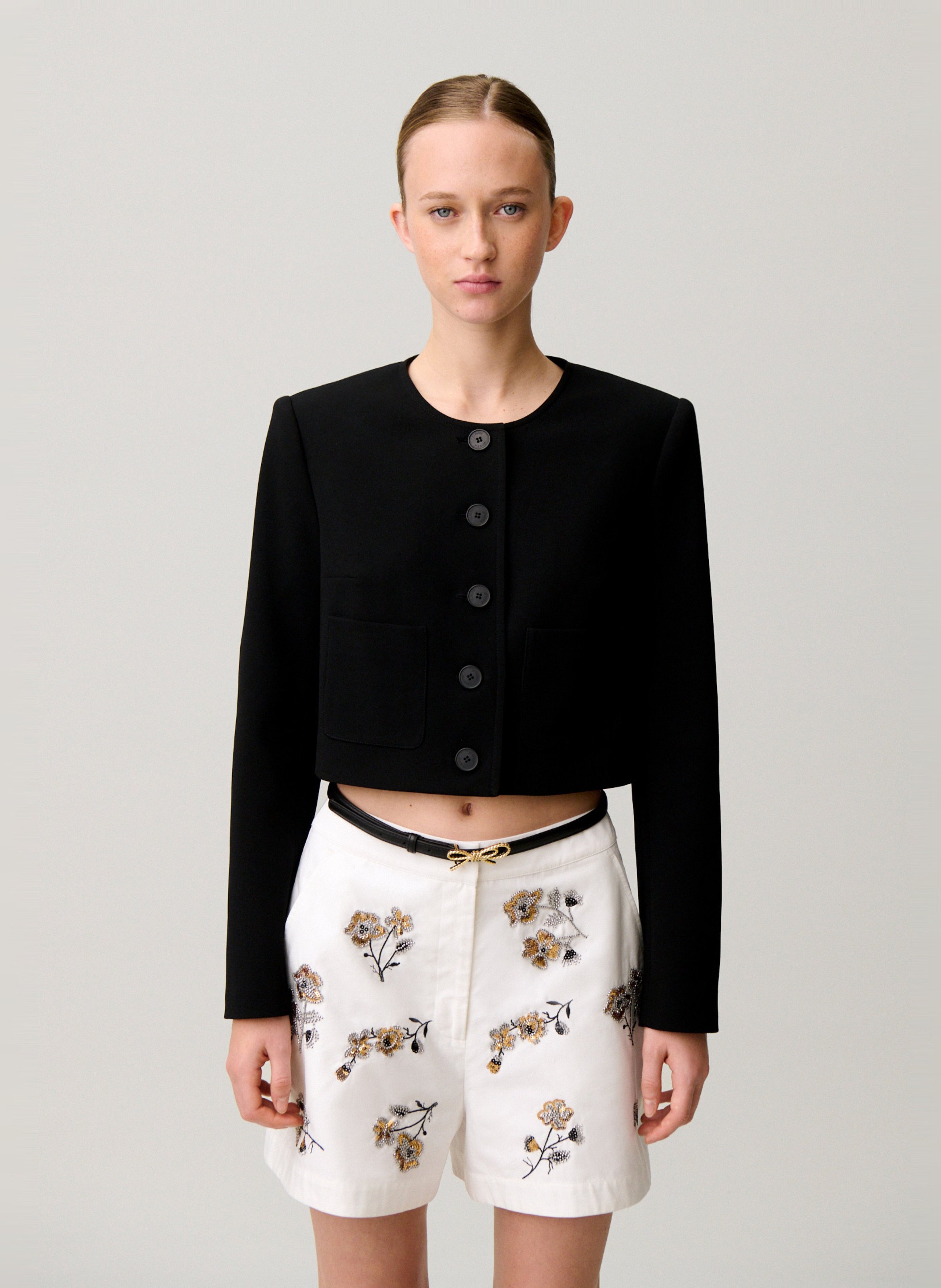 Buttoned round neck solid jacket CLAUDIE PIERLOT Black