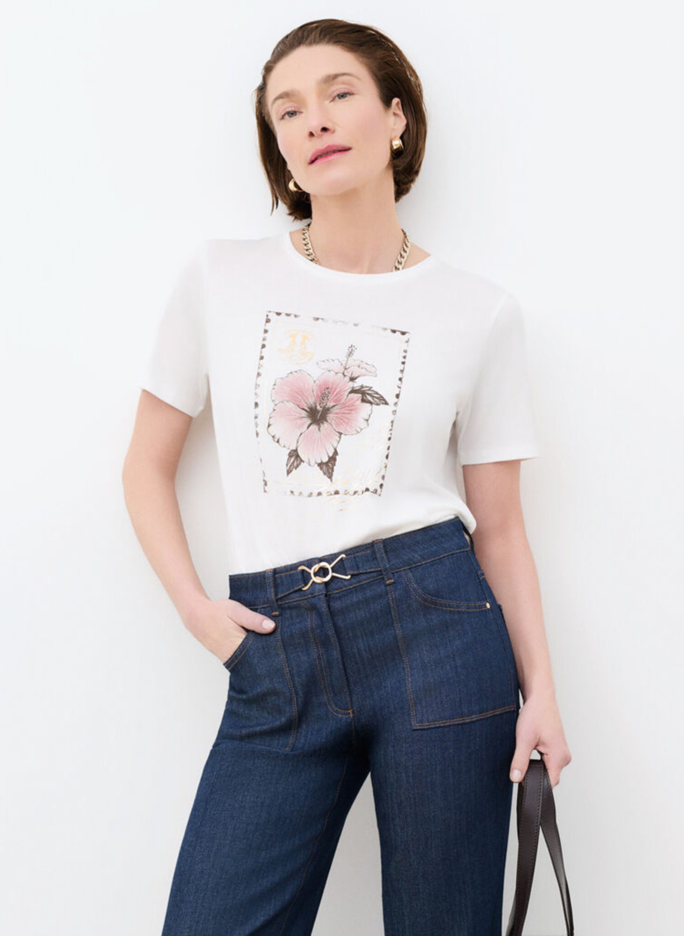 Tee-shirt col rond en coton mélangé CAROLL Marron