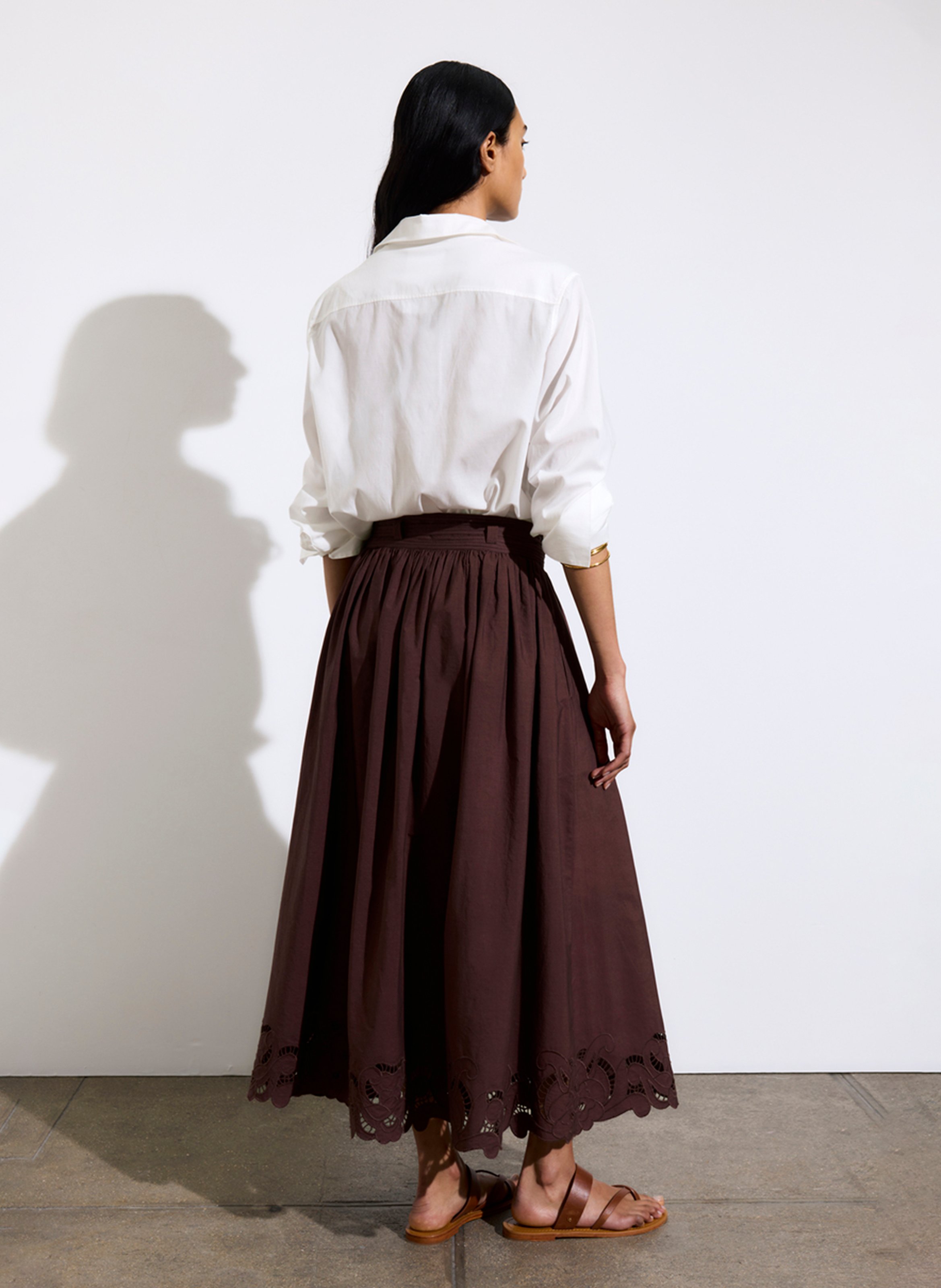 Long embroidered cotton wrap skirt VANESSA BRUNO Brown