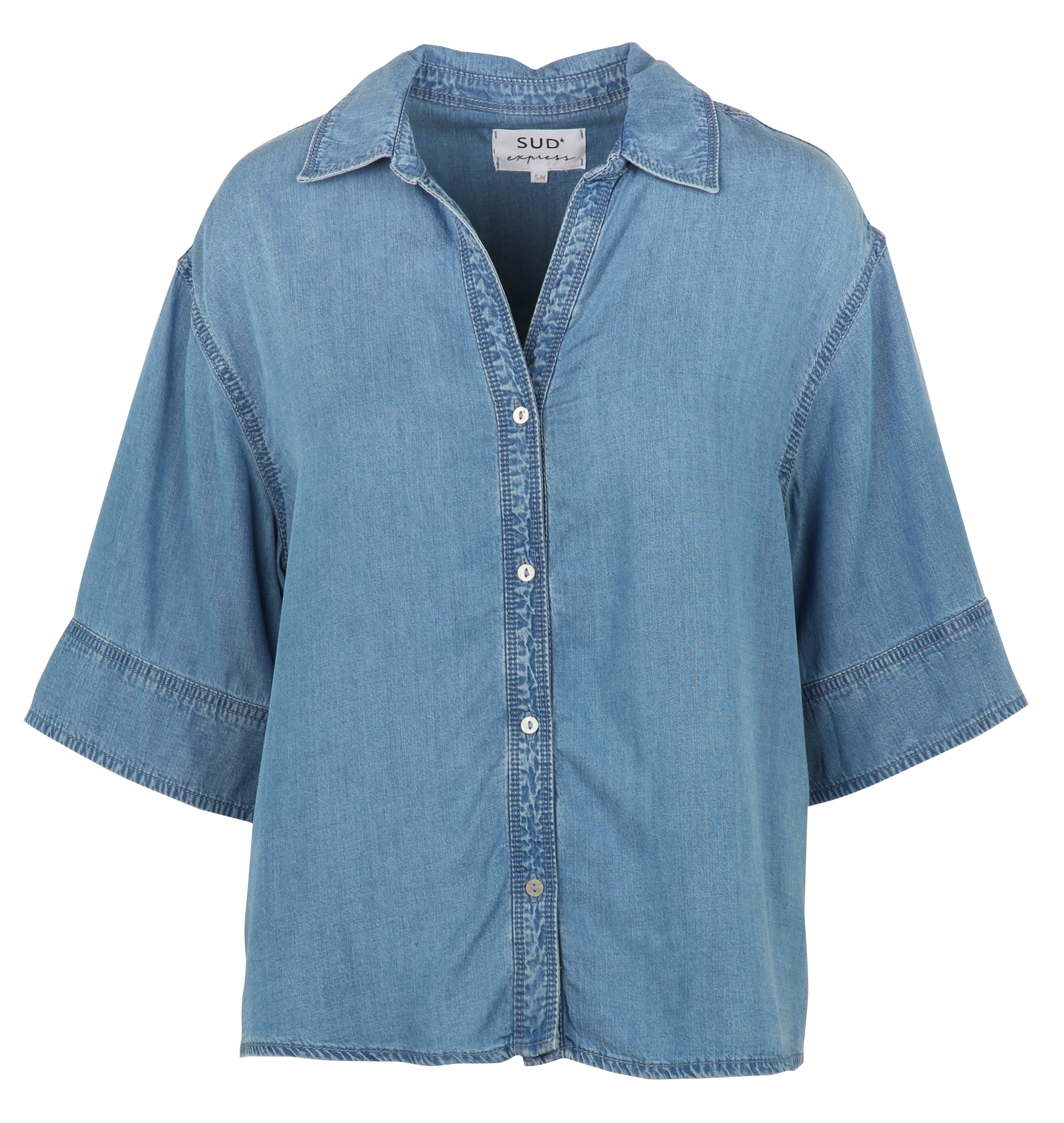Gerade geschnittene Bluse mit klassischem Kragen SUD EXPRESS Blau