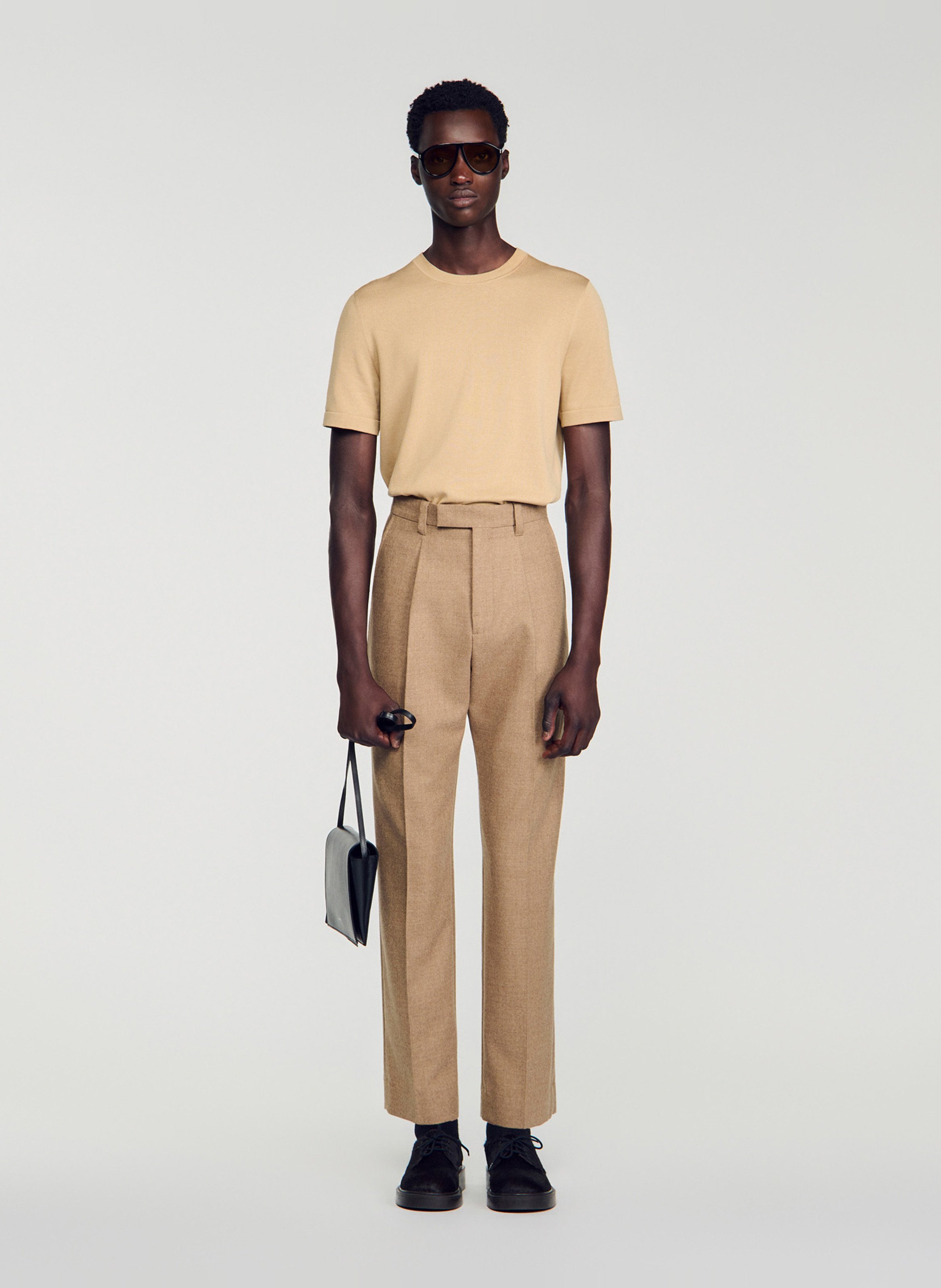 Pantalon de costume droit en laine SANDRO Beige