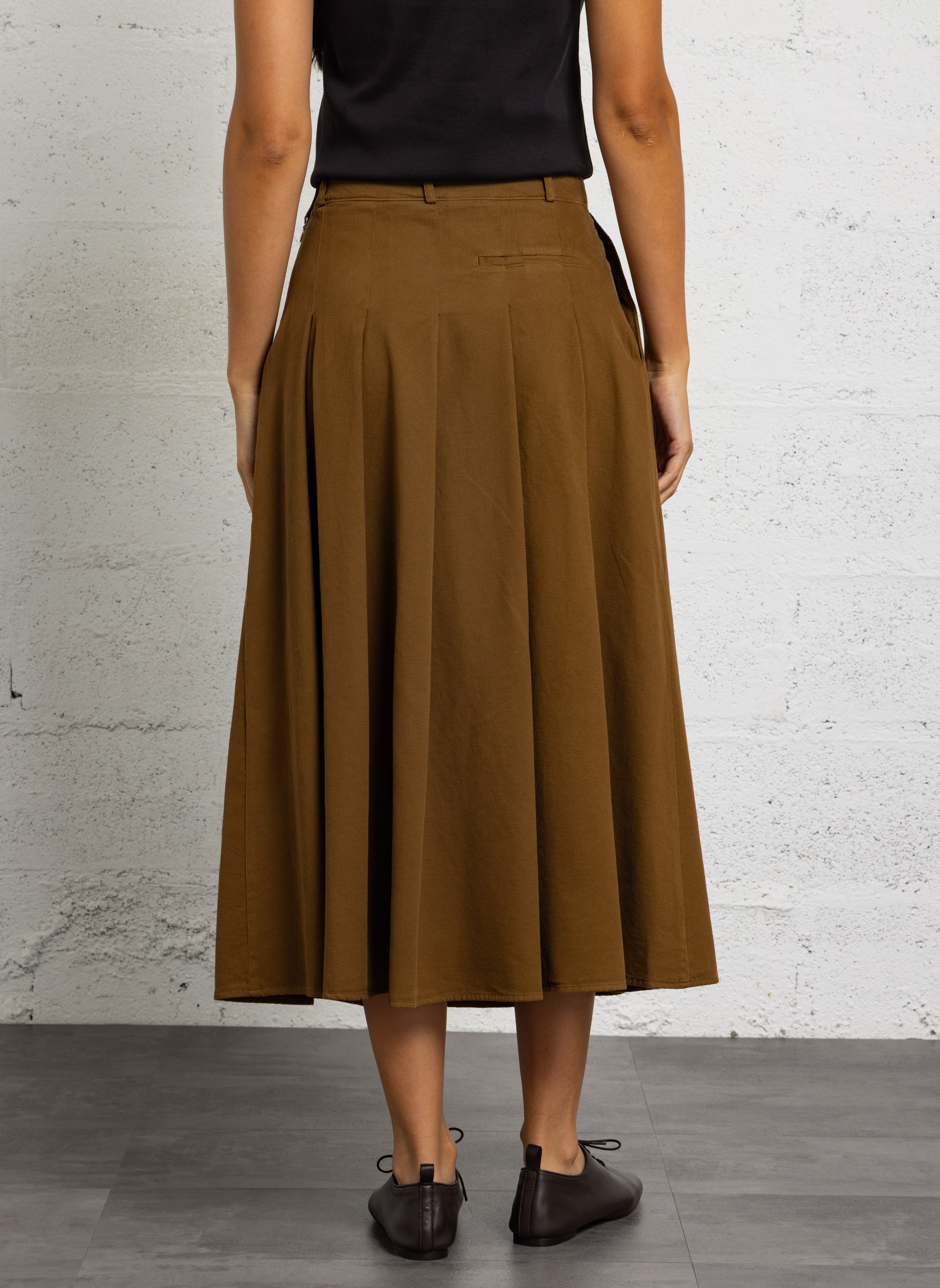 Pleated midi skirt in cotton and wool POMANDERE Brown