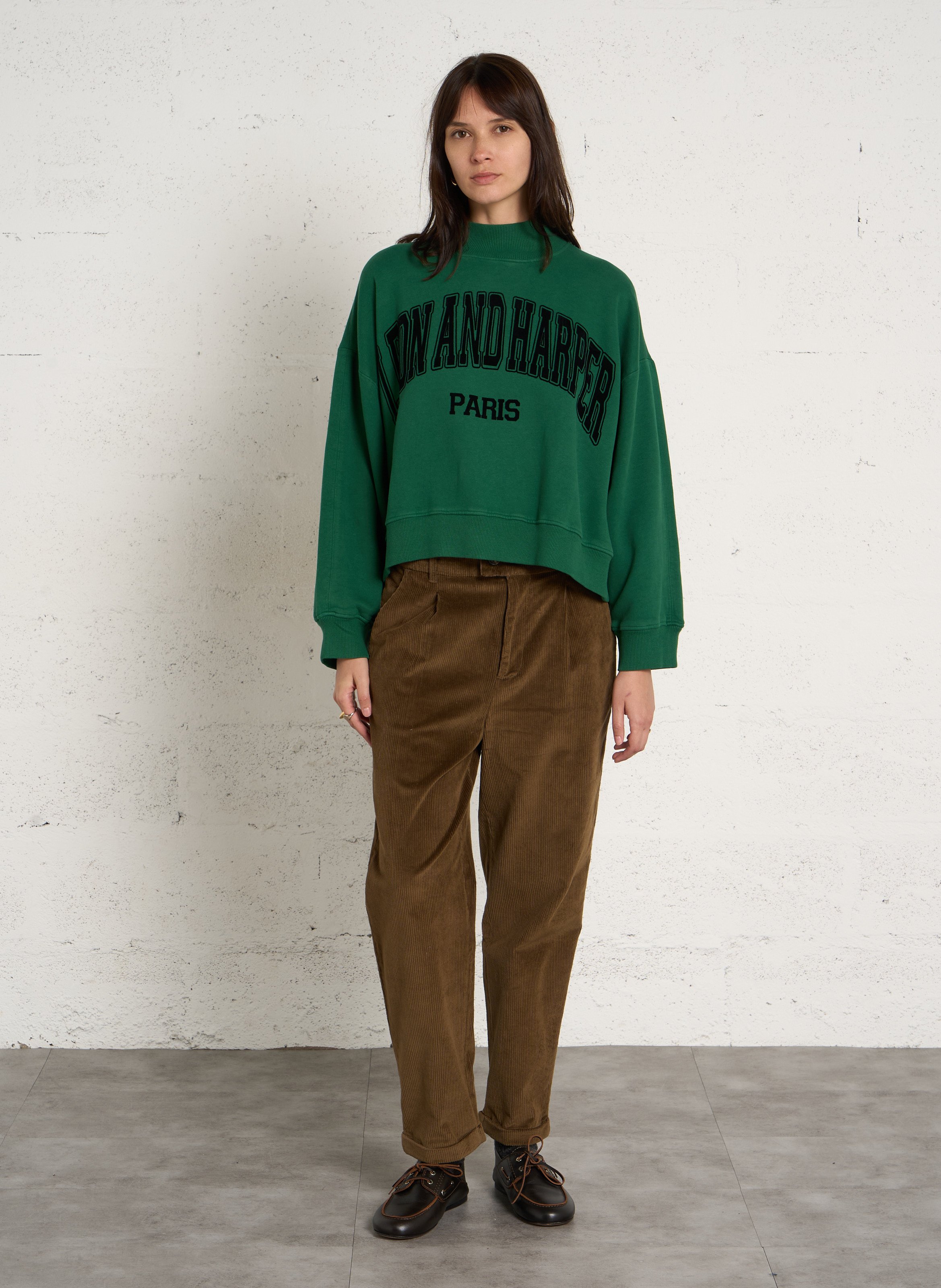 Pantalon large velours côtelé en coton mélangé LEON & HARPER Marron