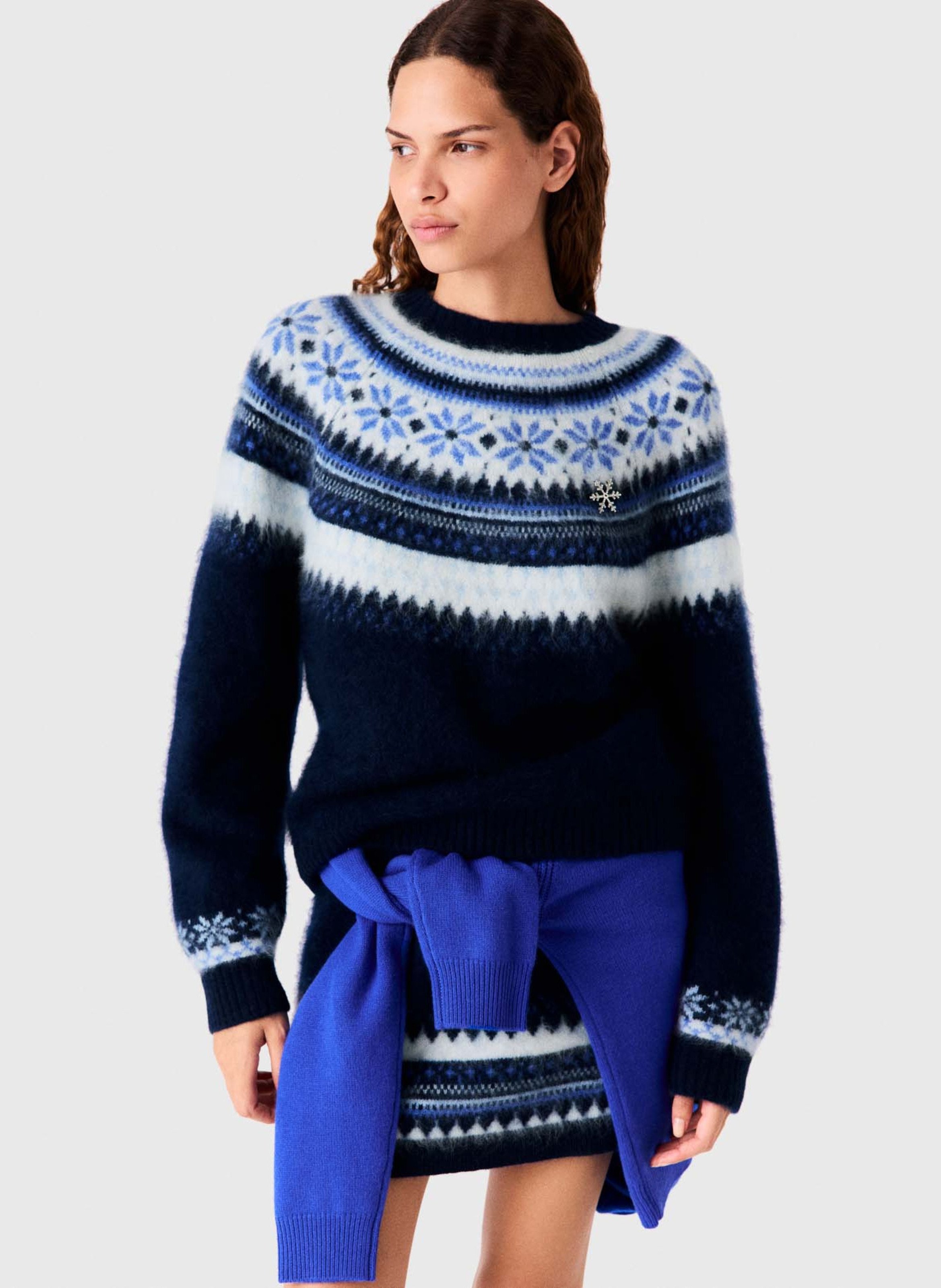 Straight printed wool sweater MAJE Blue
