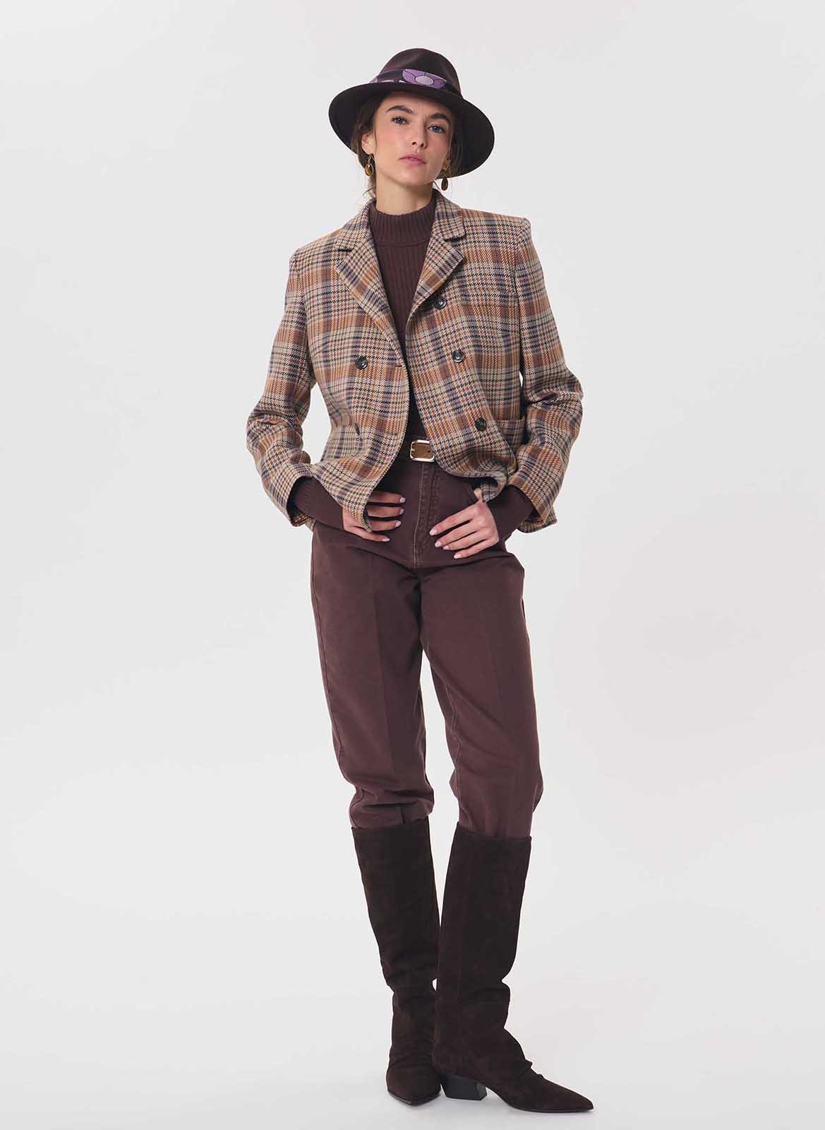 Straight-cut check jacket TARA JARMON Brown
