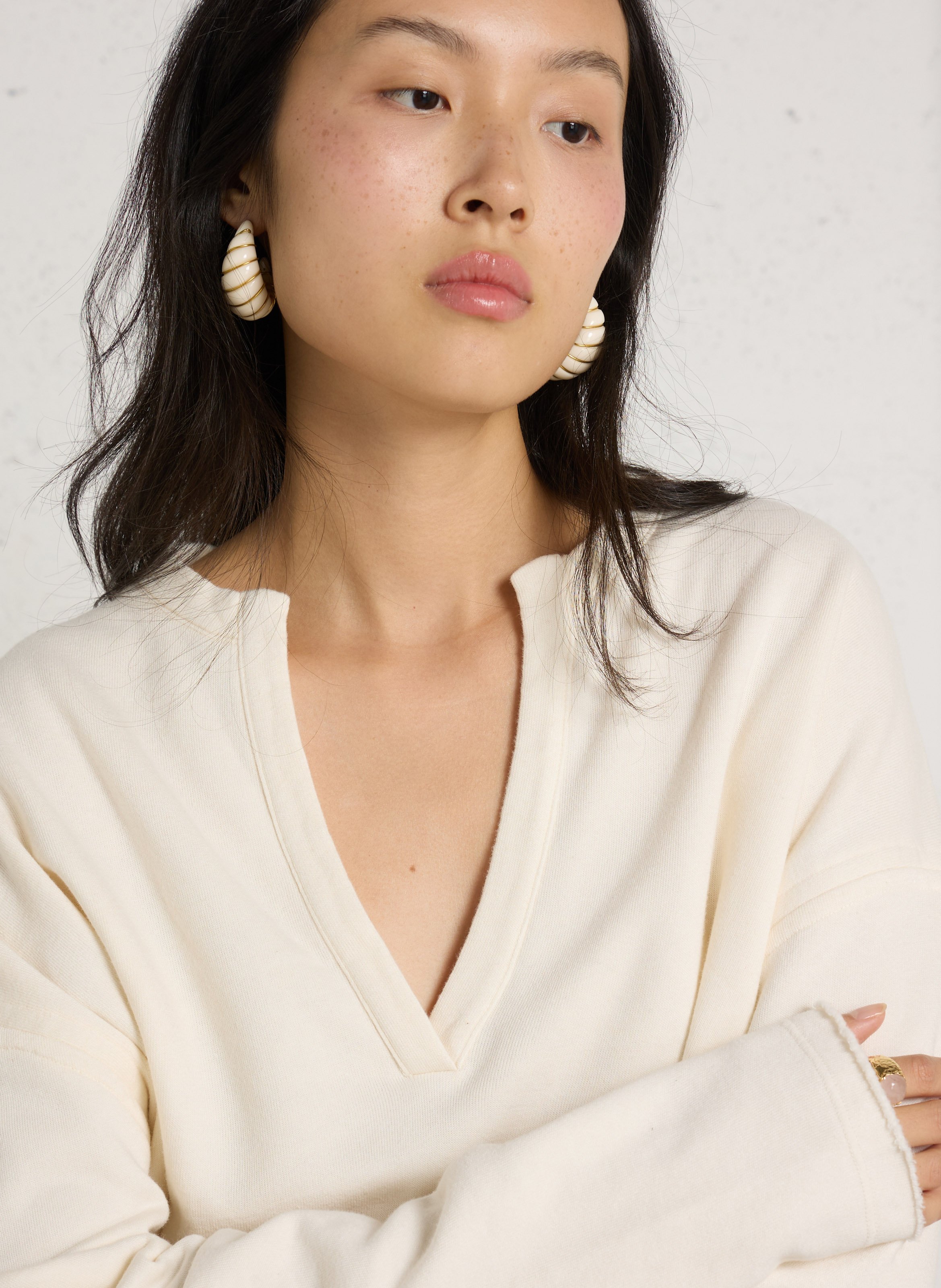Rechte sweater met V-hals van katoenmix HARTFORD Beige