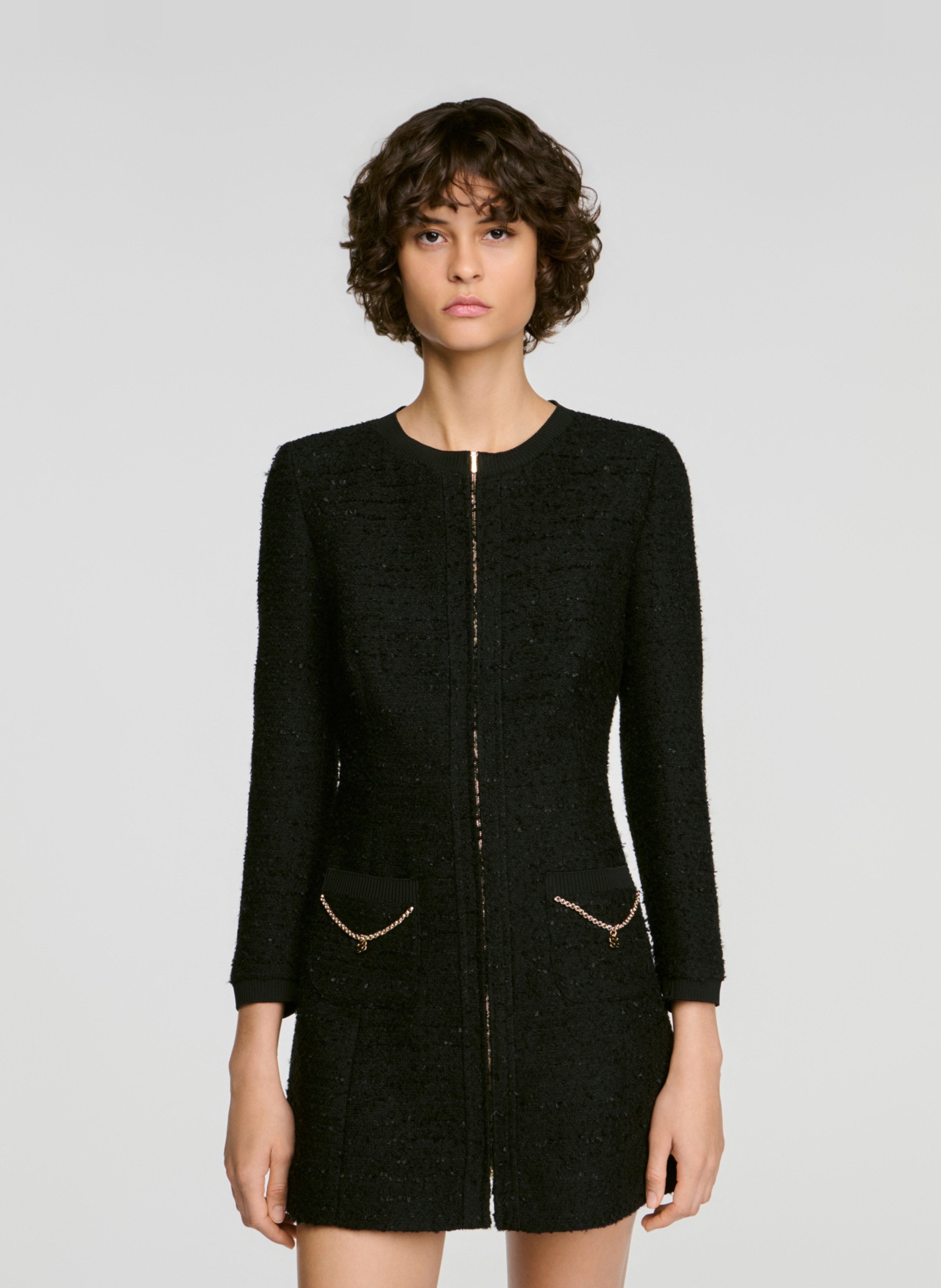 Robe courte zippée en tweed SANDRO Noir