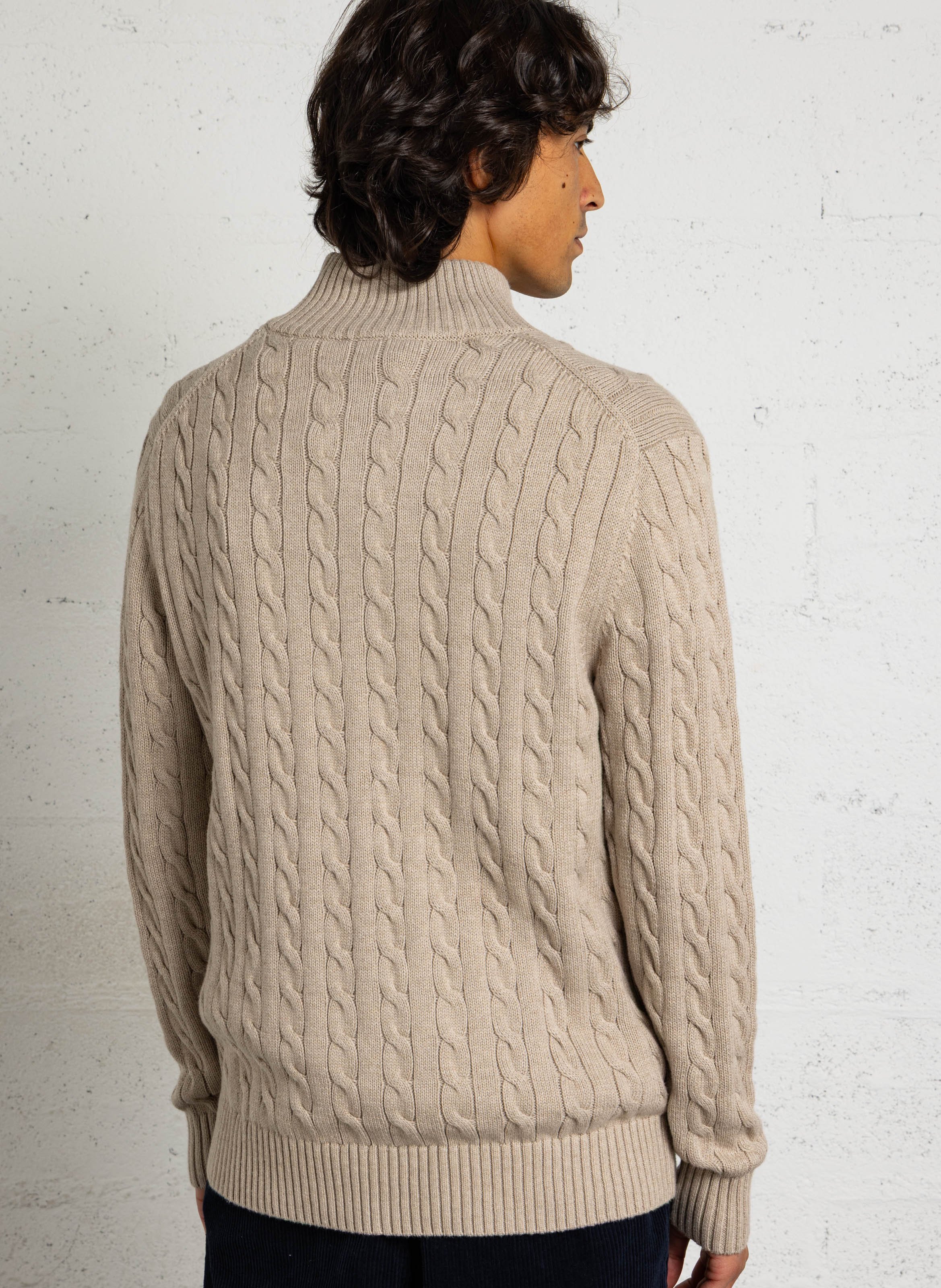 Gestrickter Baumwollpullover mit Zopfmuster EDEN PARK Beige
