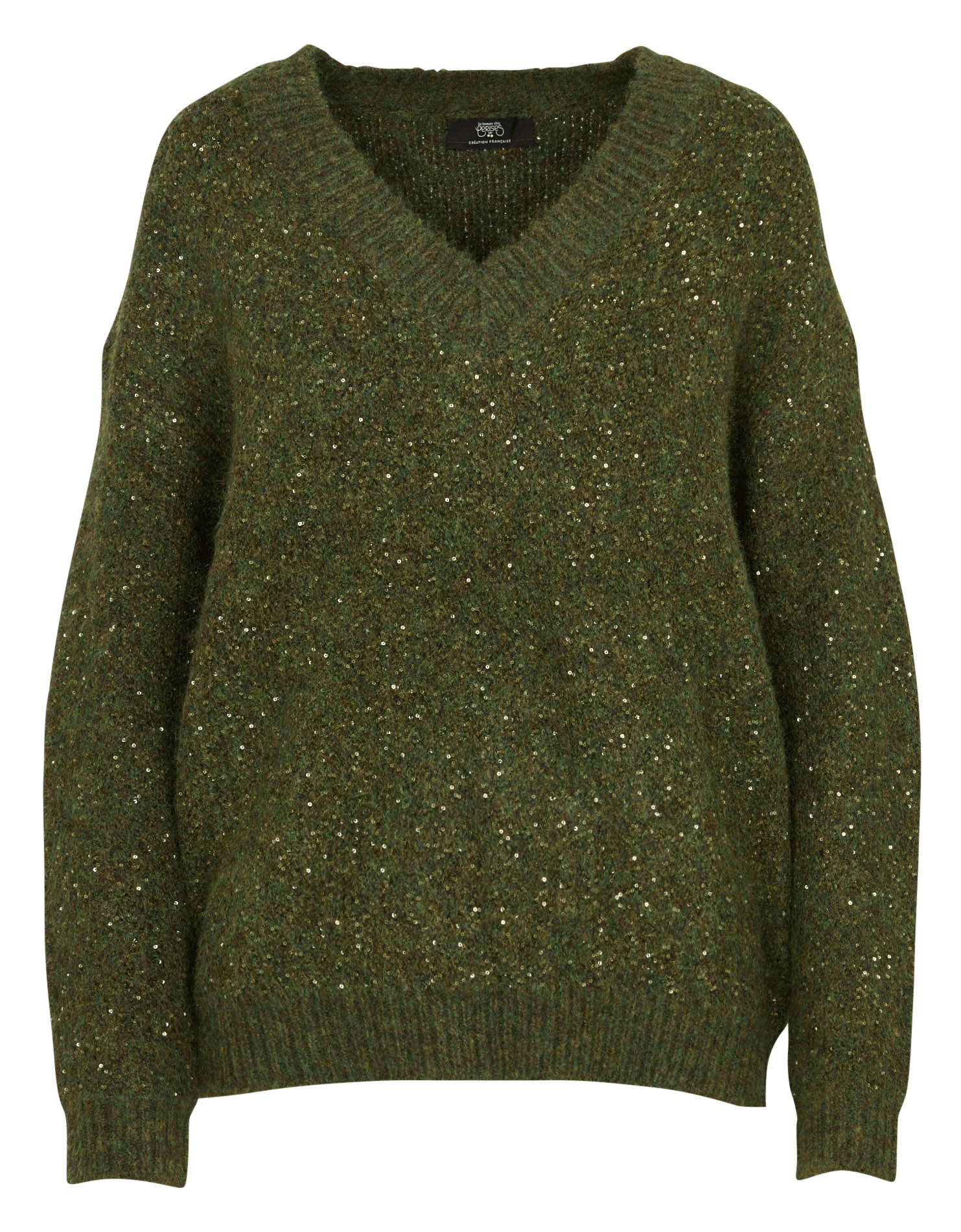 Pull co V à sequins LE TEMPS DES CERISES Vert