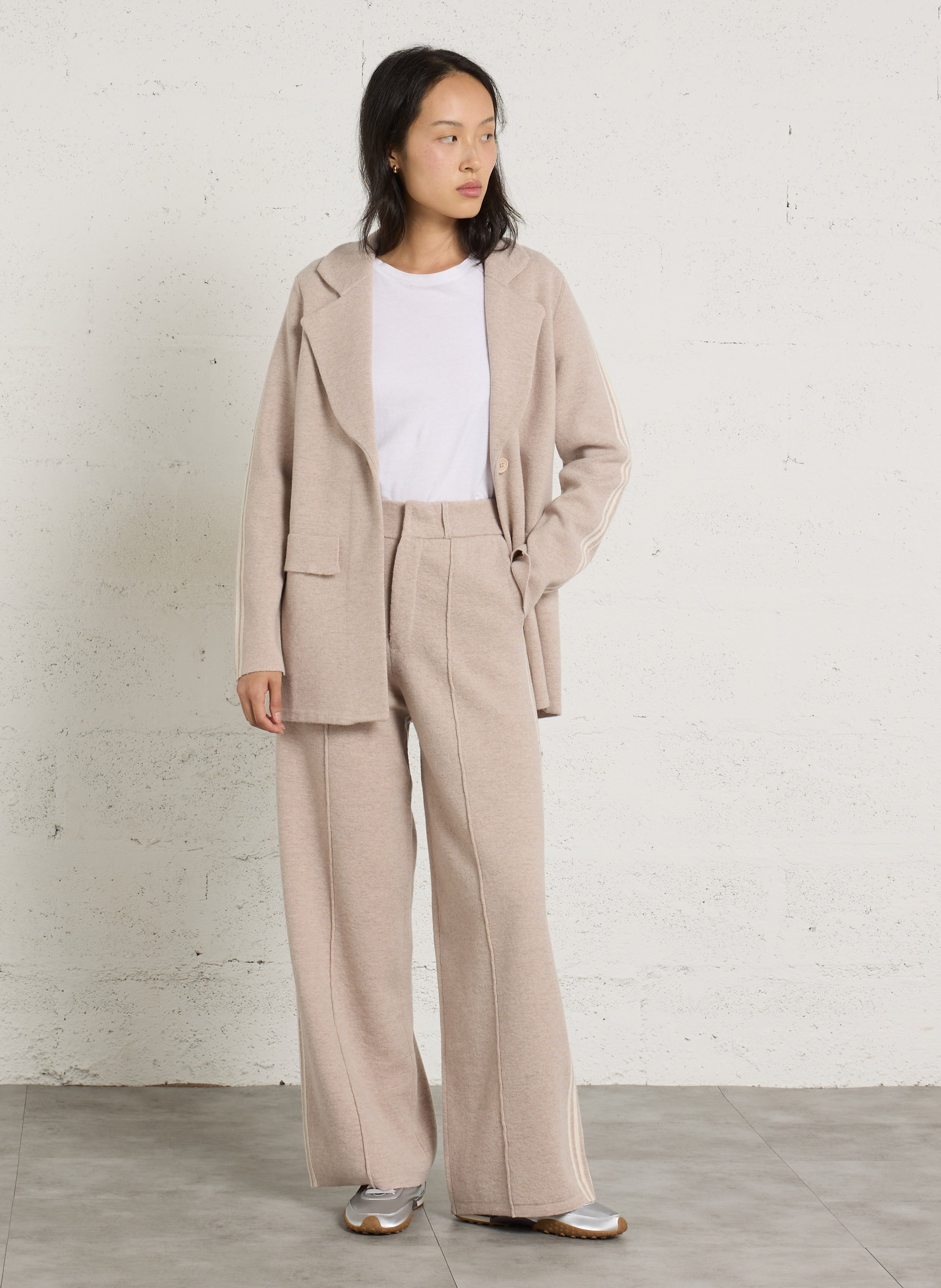 Gerade geschnittene Hose - Merinowolle BERENICE Beige